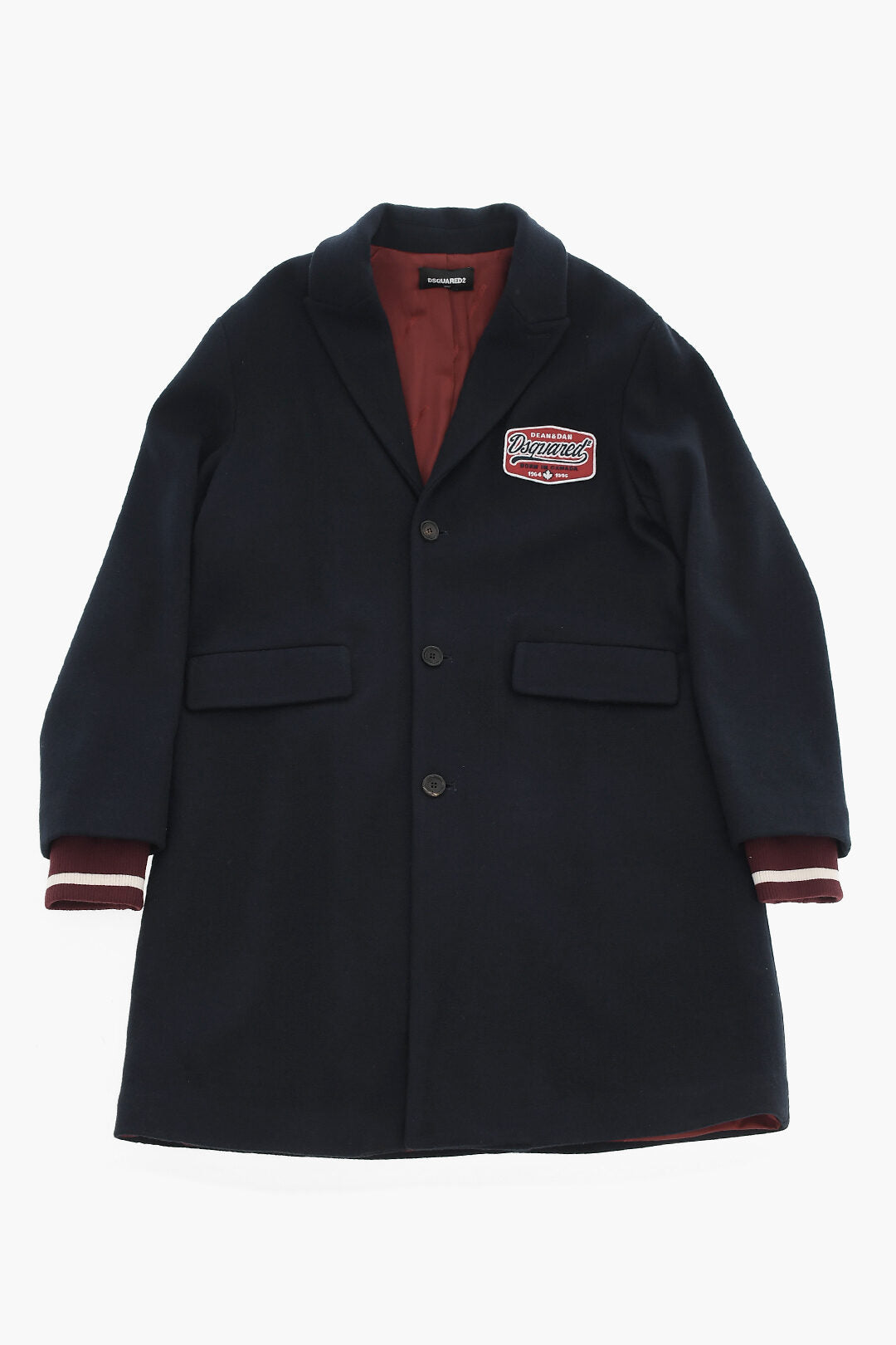 Dsquared2 Kids 2405~Single-Breasted Solid-Color Coat with Logo Patch