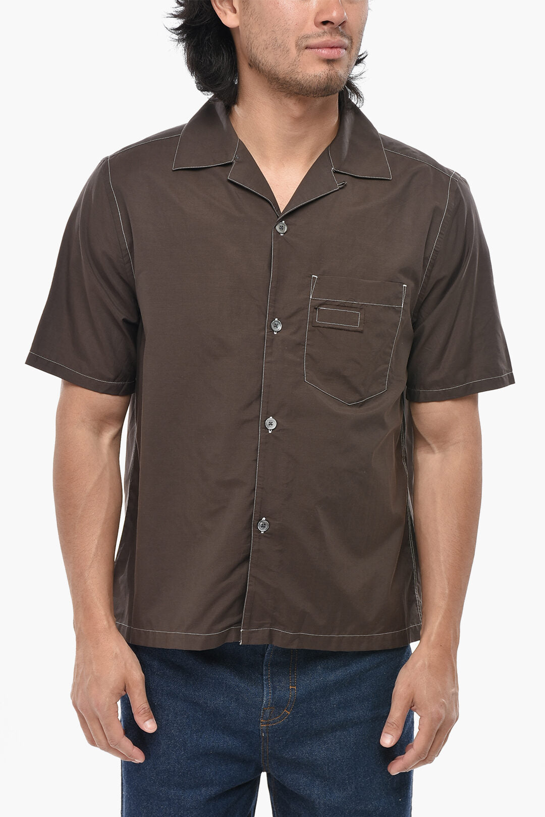 Berner Kühl 2405~Cotton-Blend Bowling Shirt With Visible Seams