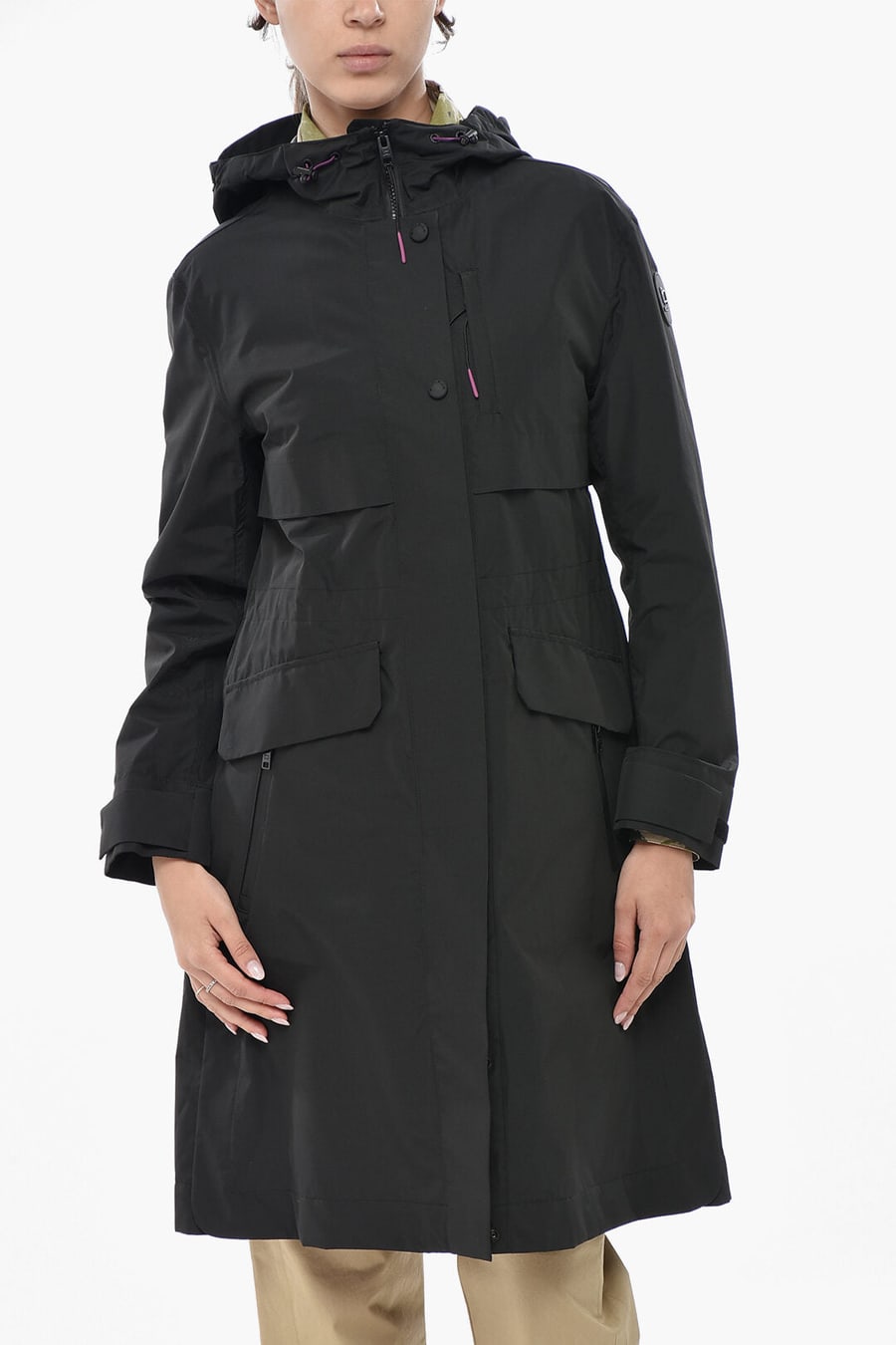 Woolrich 3500~Long Solid-Color Parka With Hidden Buttons