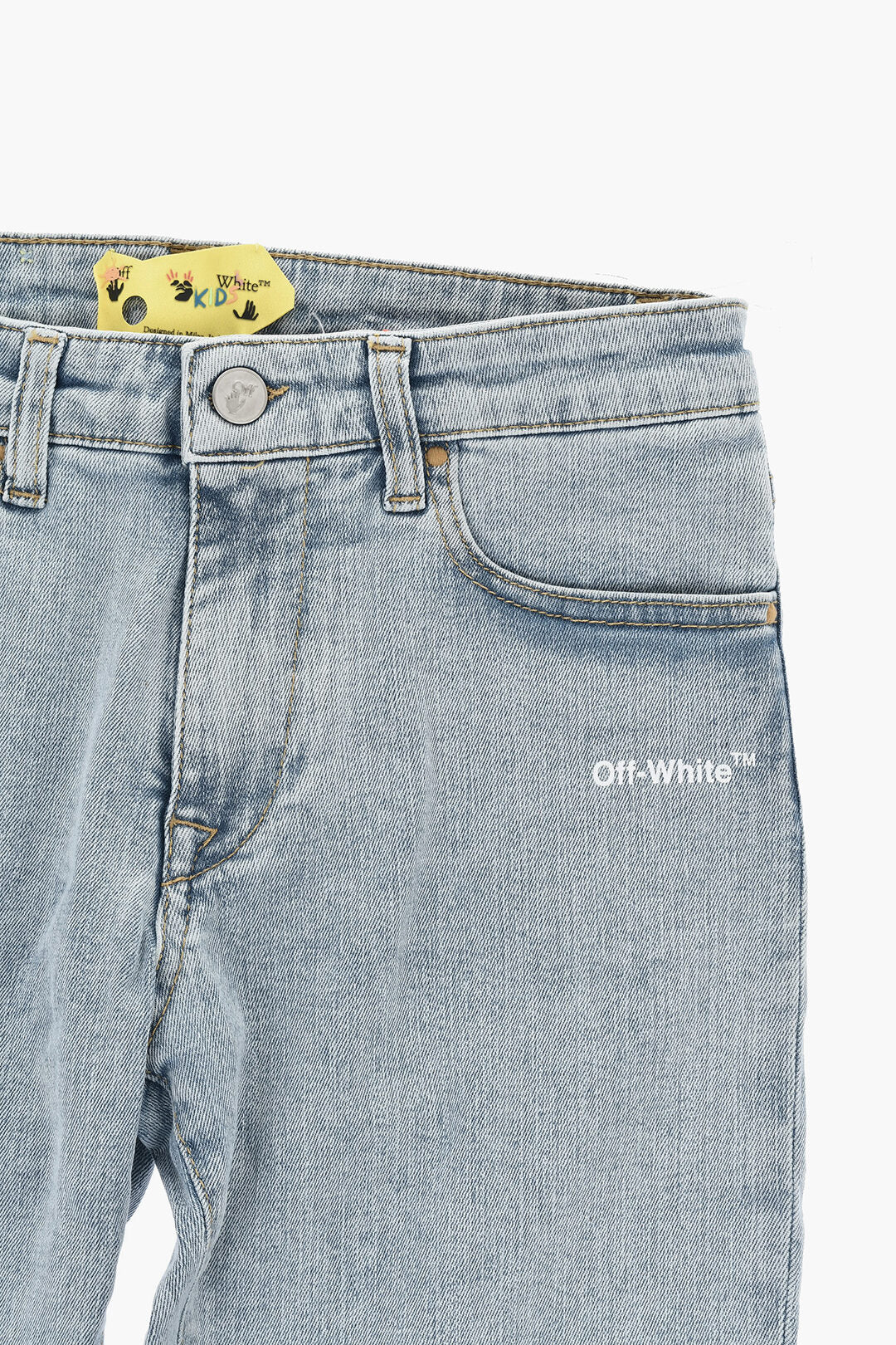 Off-White Kids 0405~Stretch Denim Jeans with Printed Logo