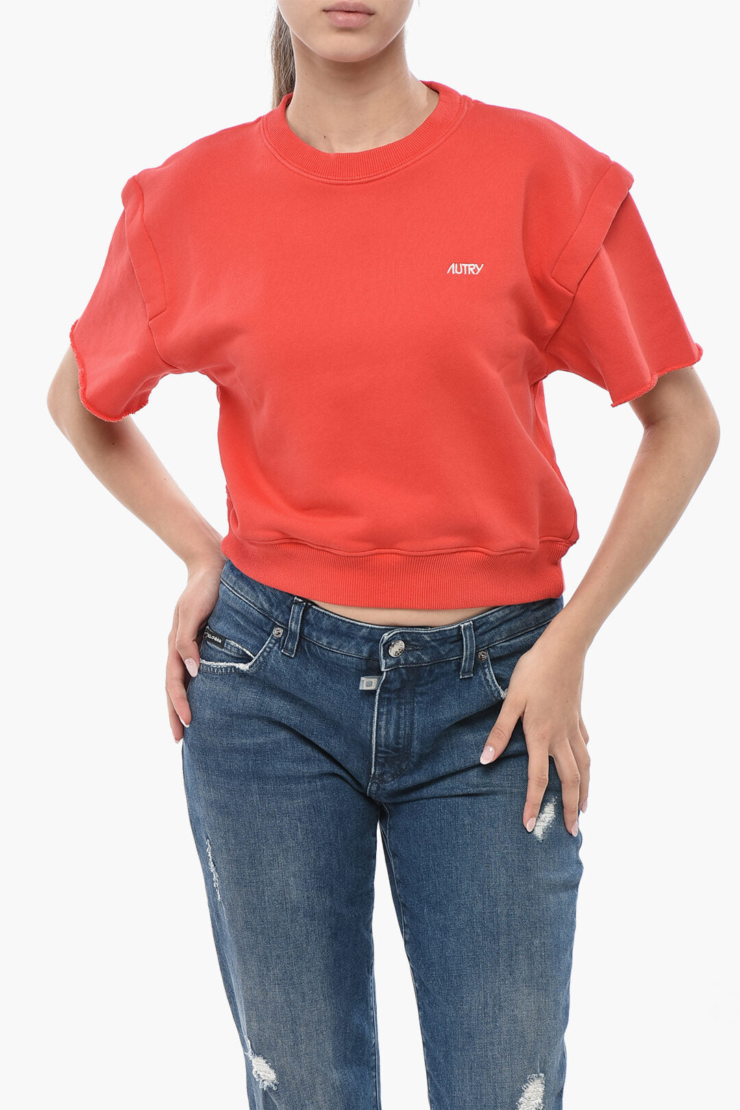 Autry 2550~Short-Sleeve Crewneck Sweatshirt with Raw-Edge Detail