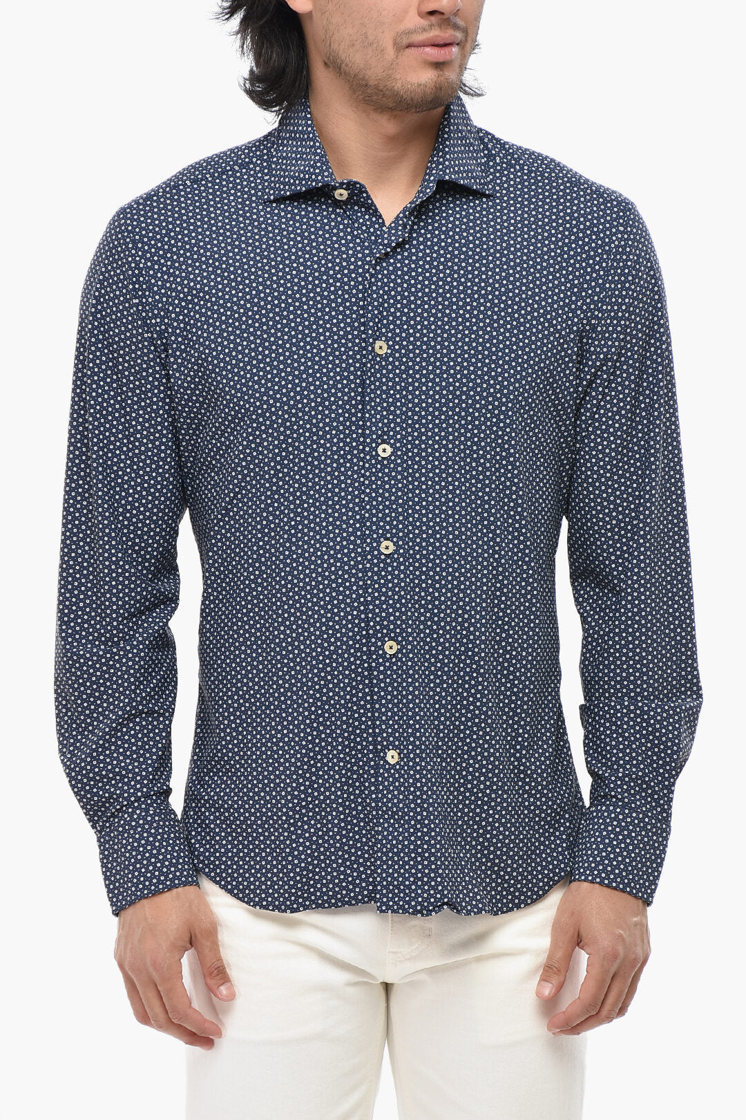 Alessandro Gherardi 2405~Patterned Stretch Fabric Shirt With French Collar