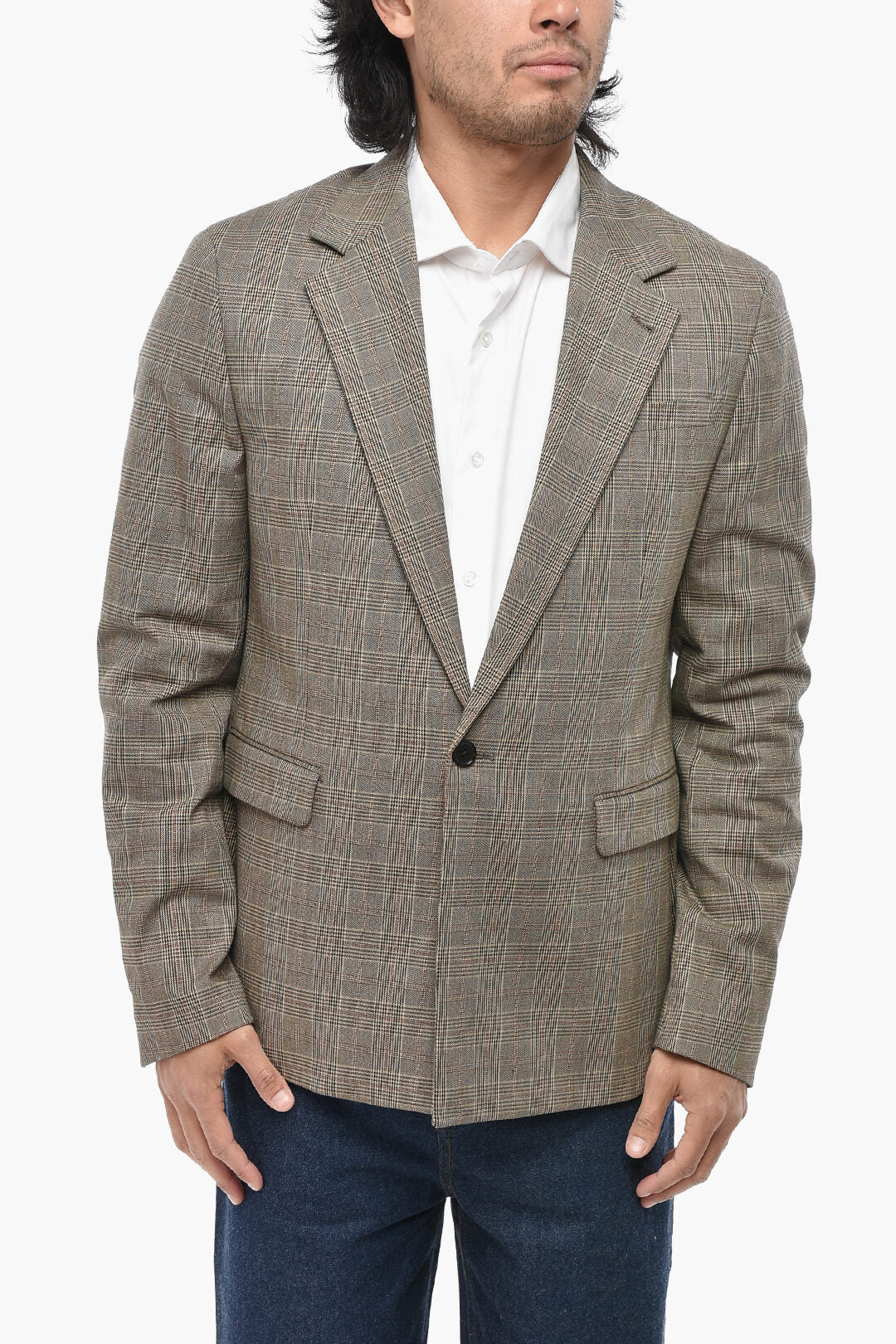 AllSaints 2500~Cotton-Blend Blazer MAFFRETT With District Check Pattern And Flap Pockets