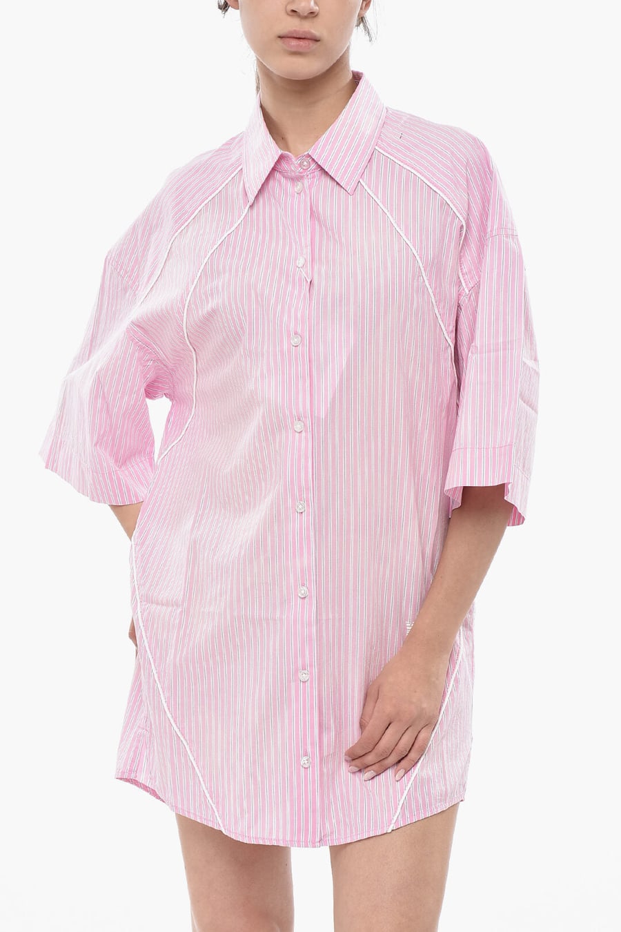 Alexander Wang 3050~Poplin Shirtdress with Hairline Pattern, view 4