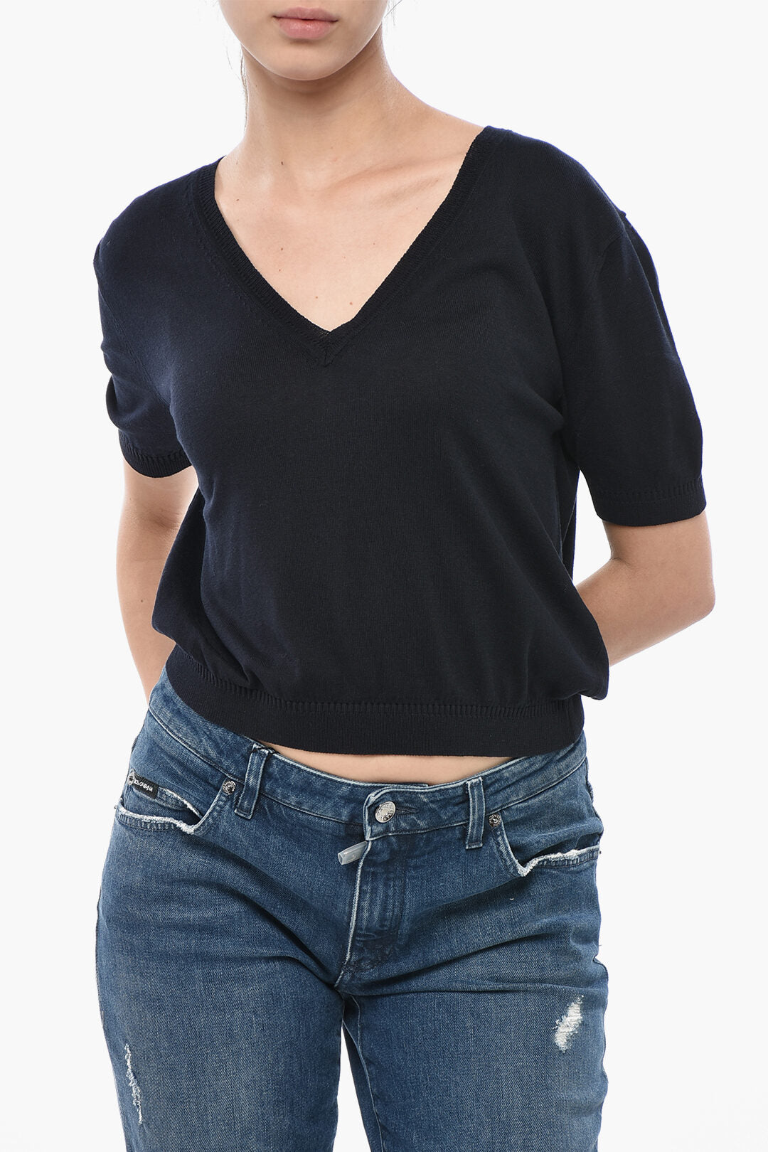 Cruna 2405~Cotton-Silk Blend V-Neck Top ELSA