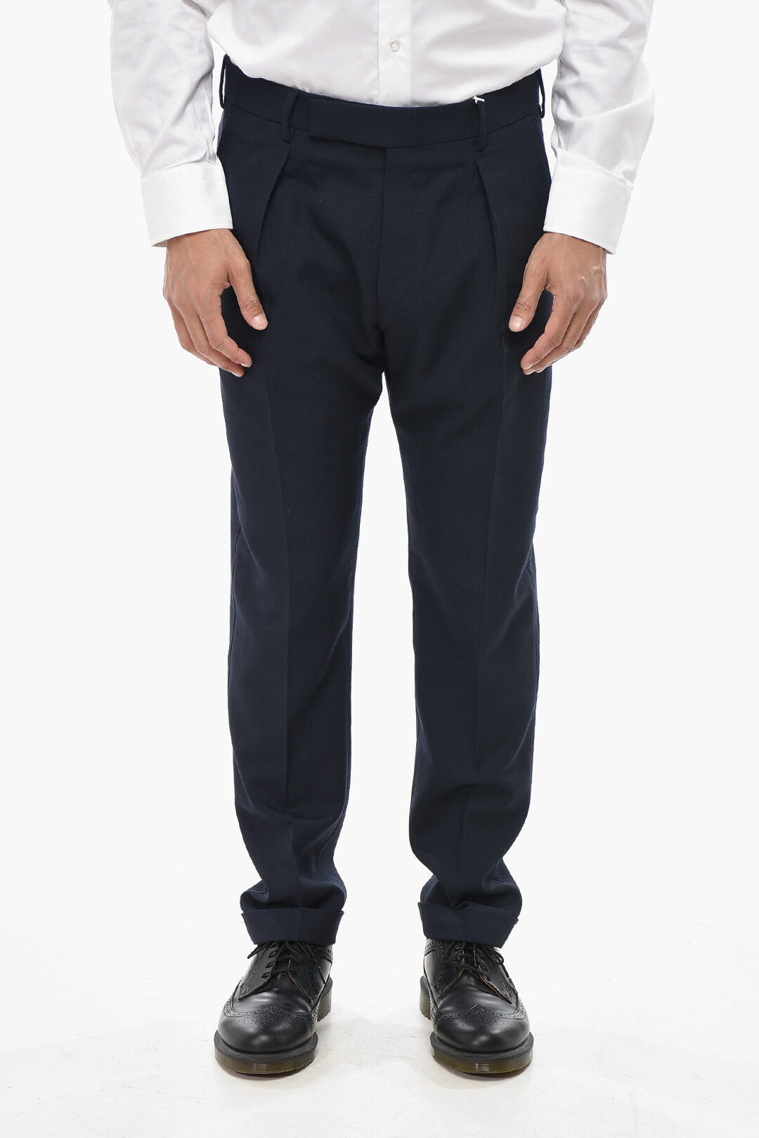 Paul Smith 2405~Wool Single-Pleat Trousers With Belt Loops