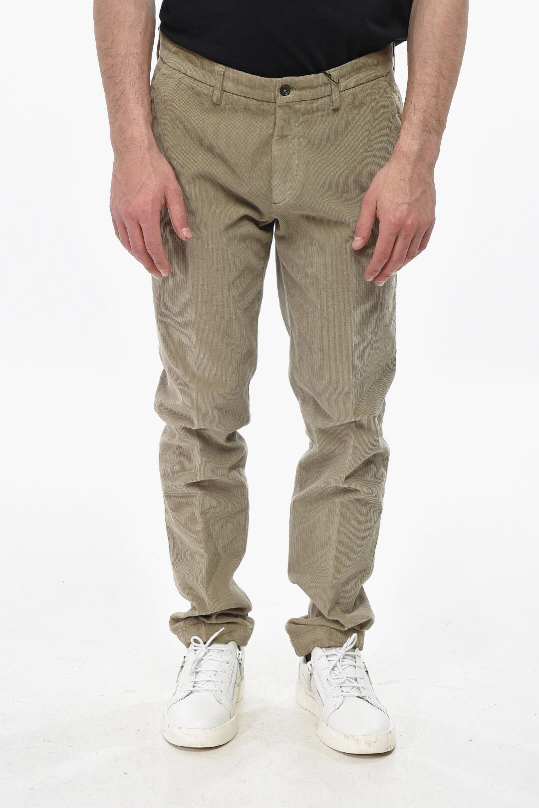 Corneliani 2500~CC COLLECTION Ribbed Velour Trousers With Belt Loops
