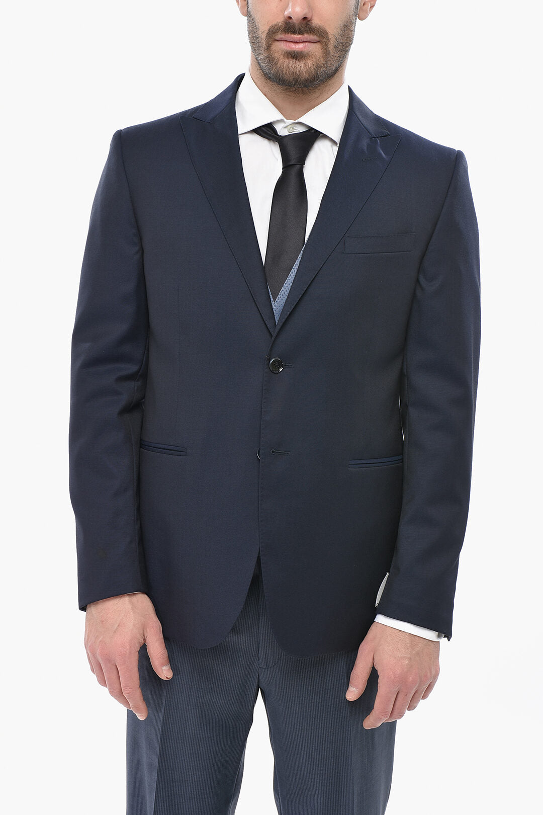 Corneliani 2405~CC COLLECTION Silk Blend Ceremony Suit with Pinstriped Trousers