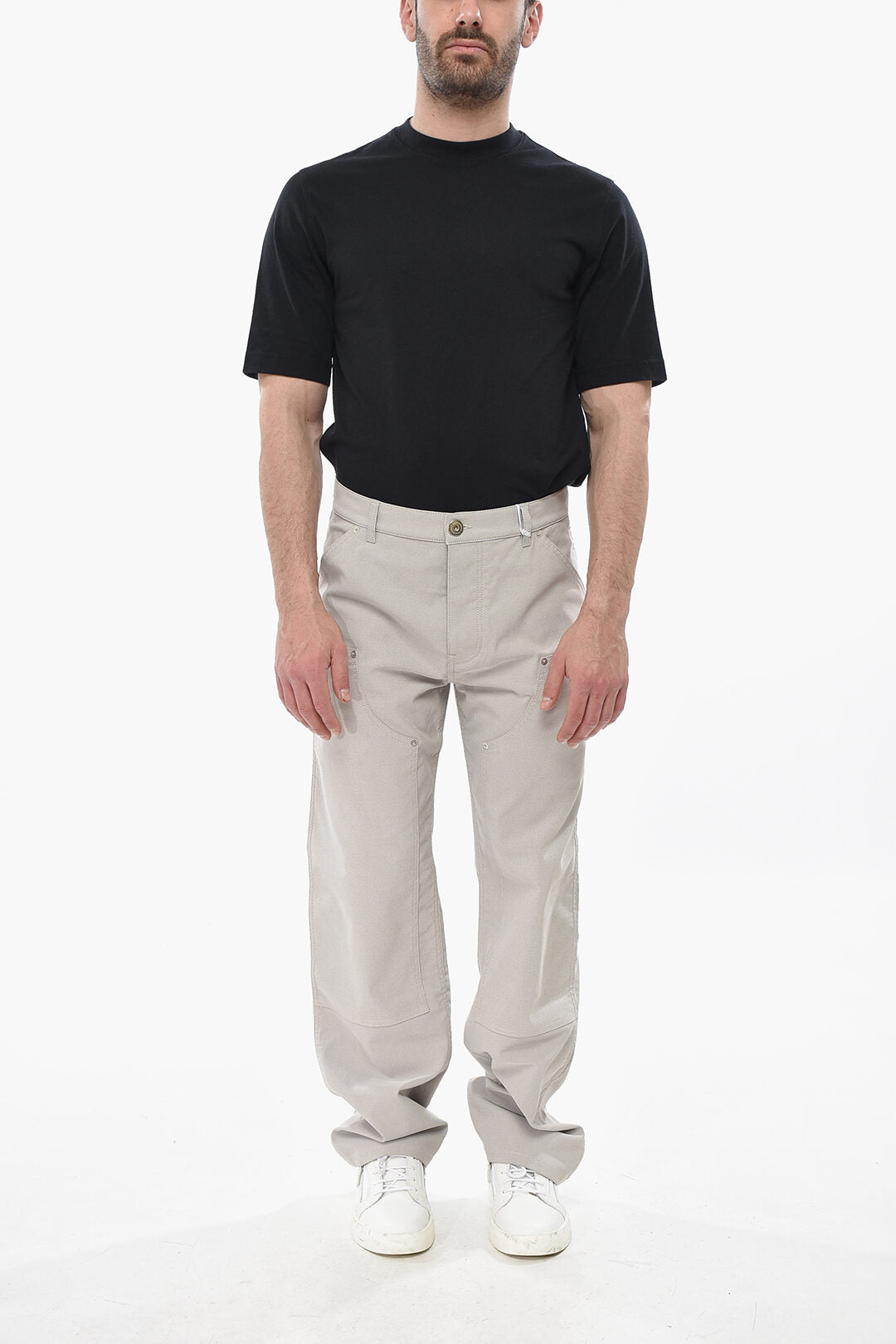 Ferragamo 2500~Cotton-Blend Pants with Logo Button