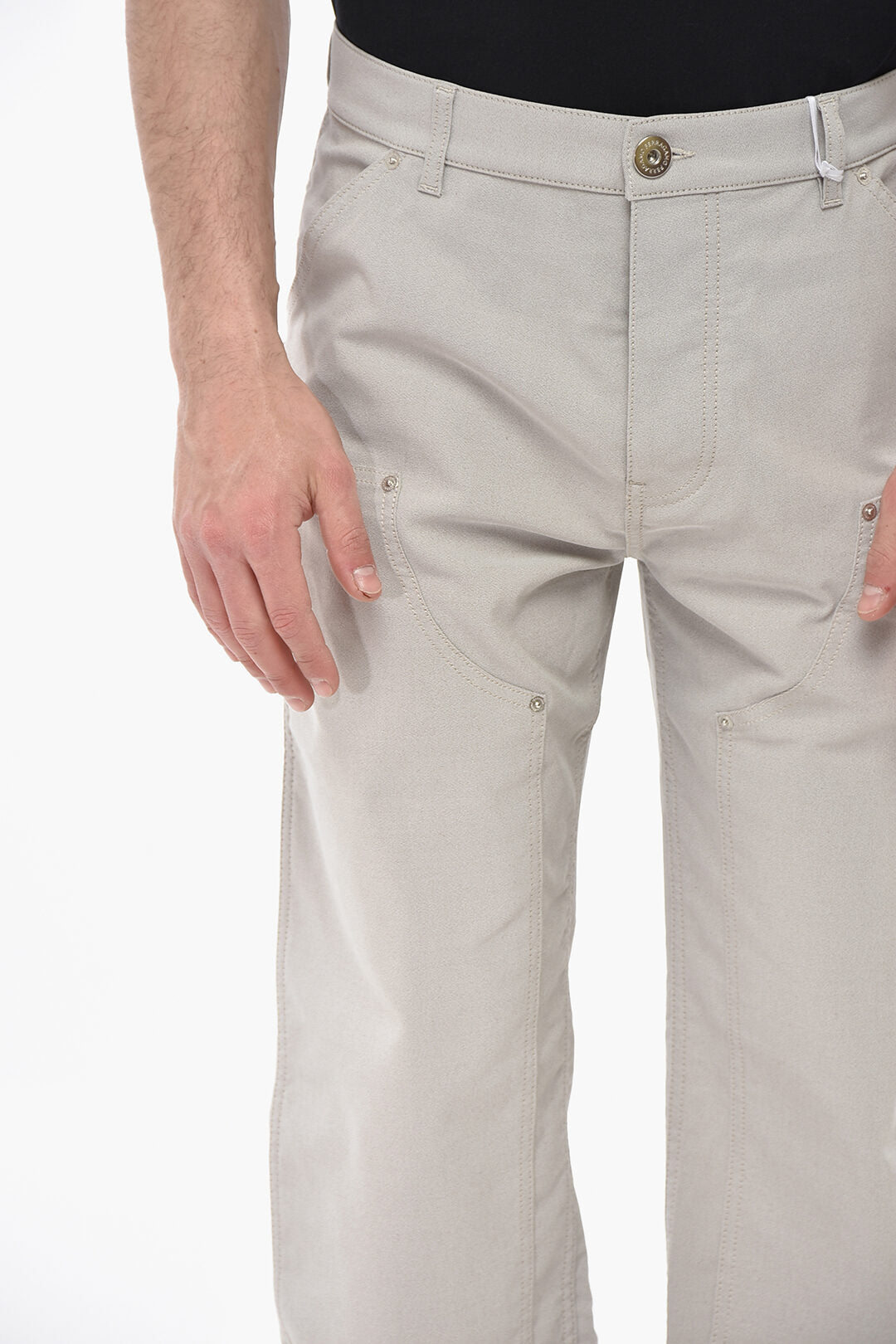 Ferragamo 2500~Cotton-Blend Pants with Logo Button, view 2