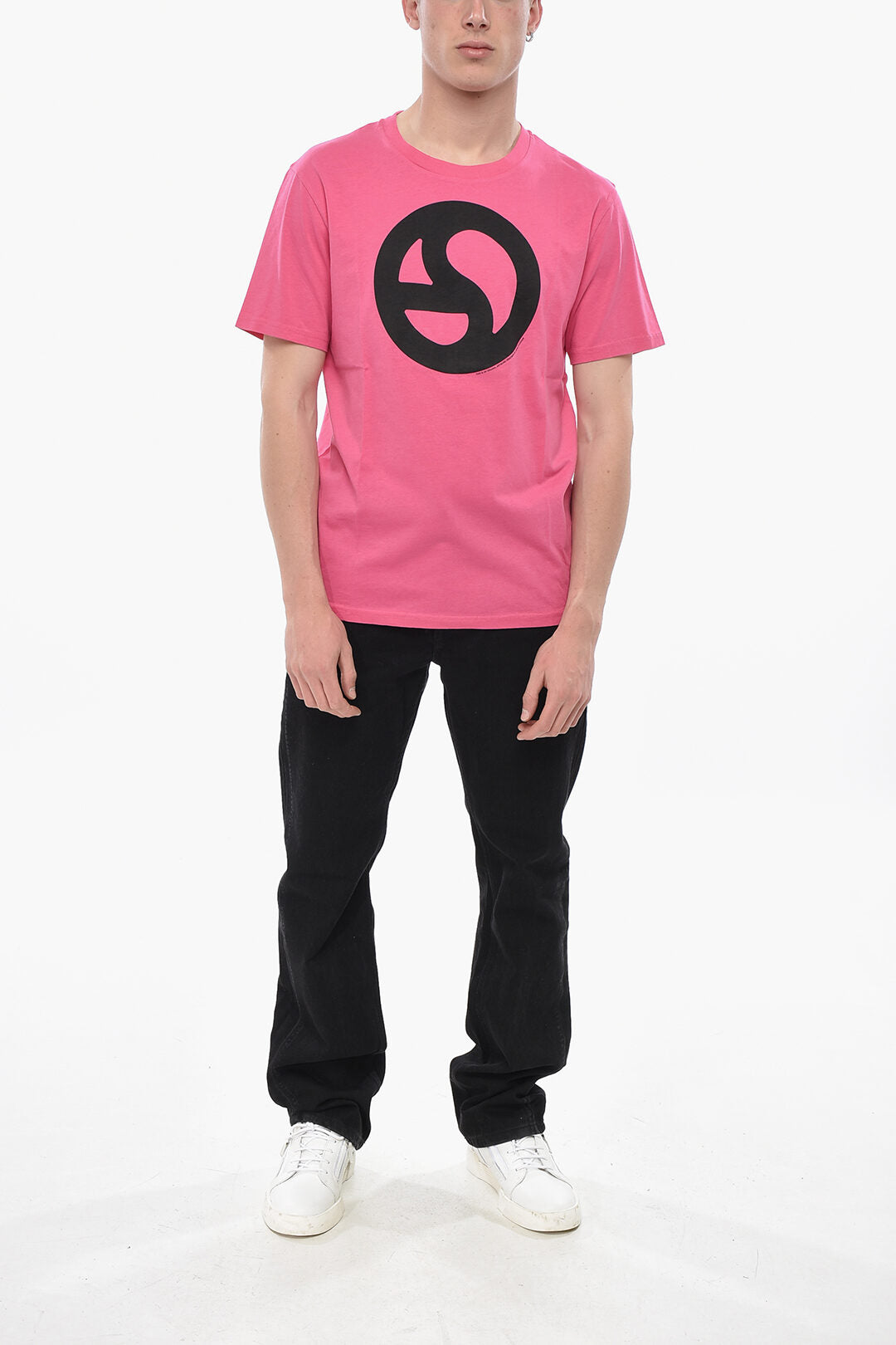 Acne Studios 3050~Cotton-Blend Crewneck T-Shirt With Front Logo, view 2