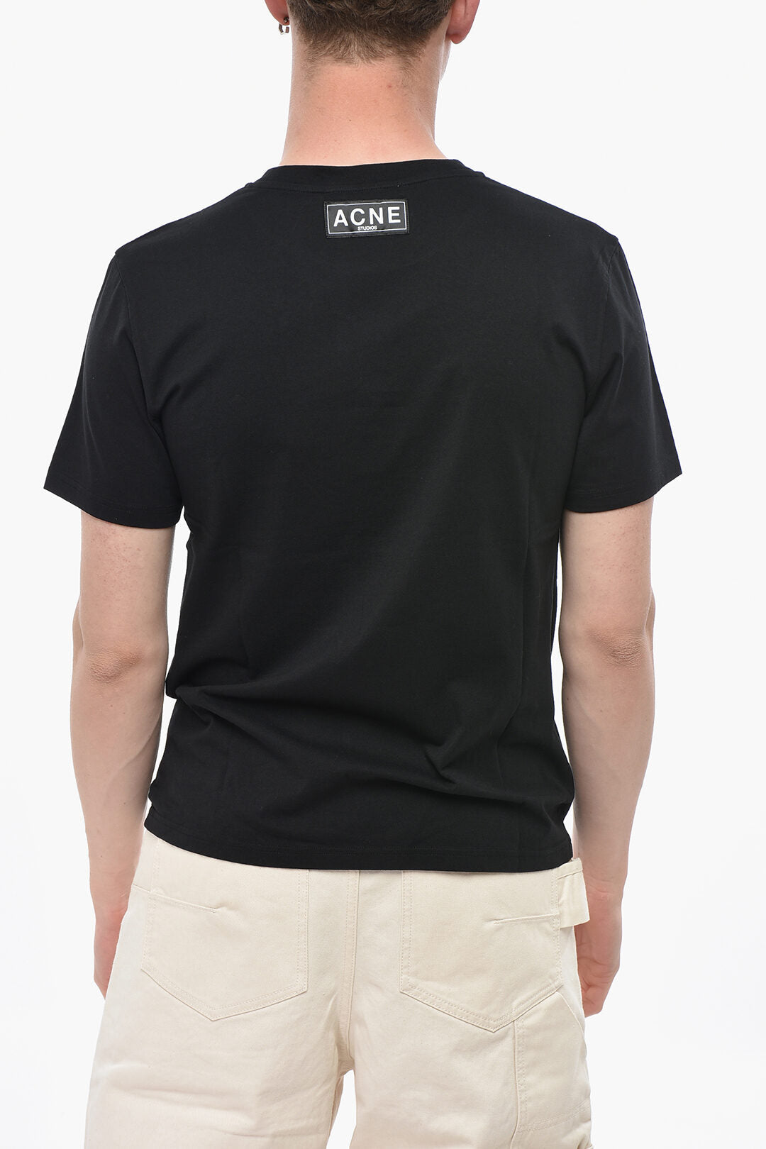 Acne Studios 3500~Cotton-Blend Crewneck T-Shirt With Front Logo, view 2