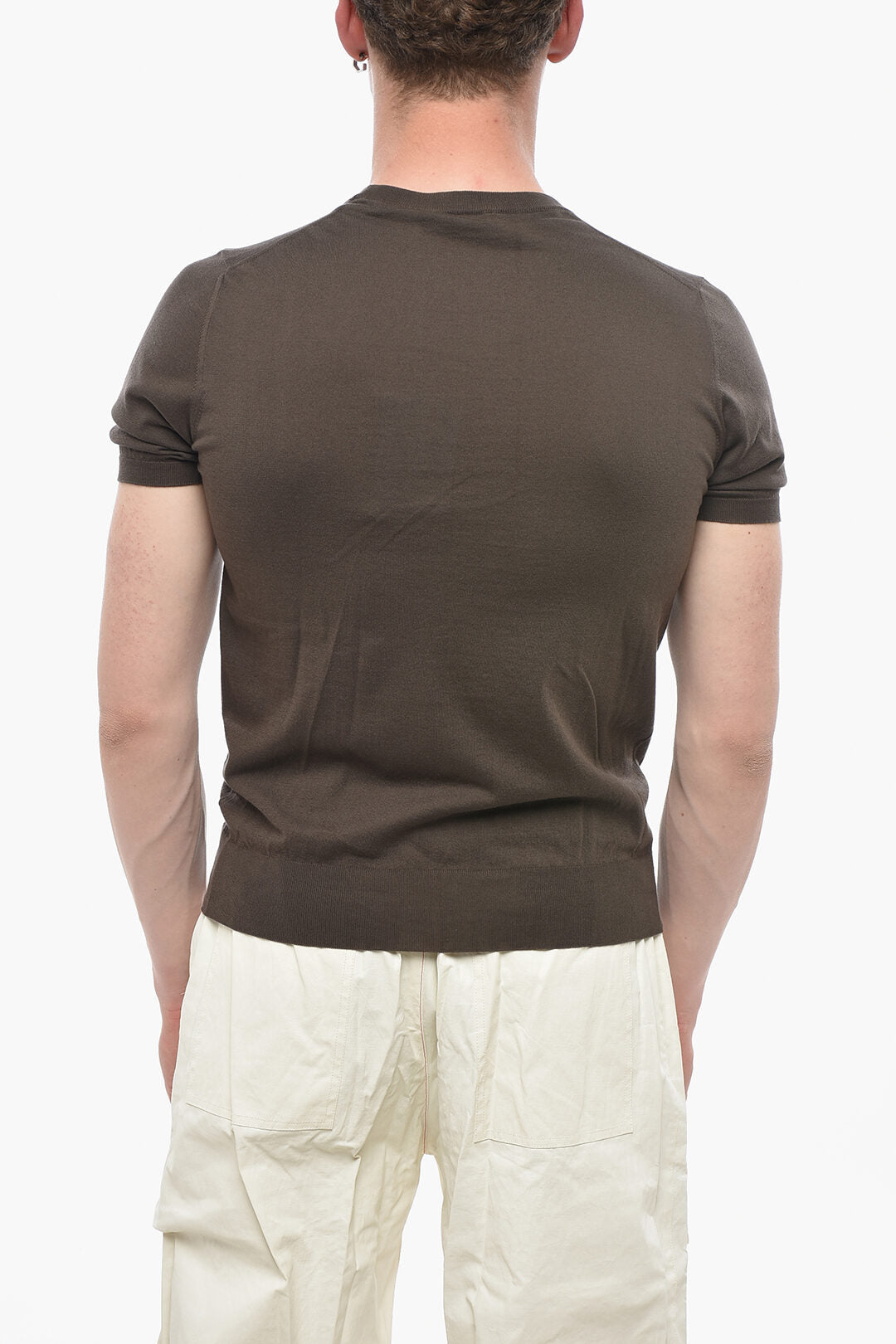 Cruciani 2800~Solid-Color Crewneck T-Shirt, view 2