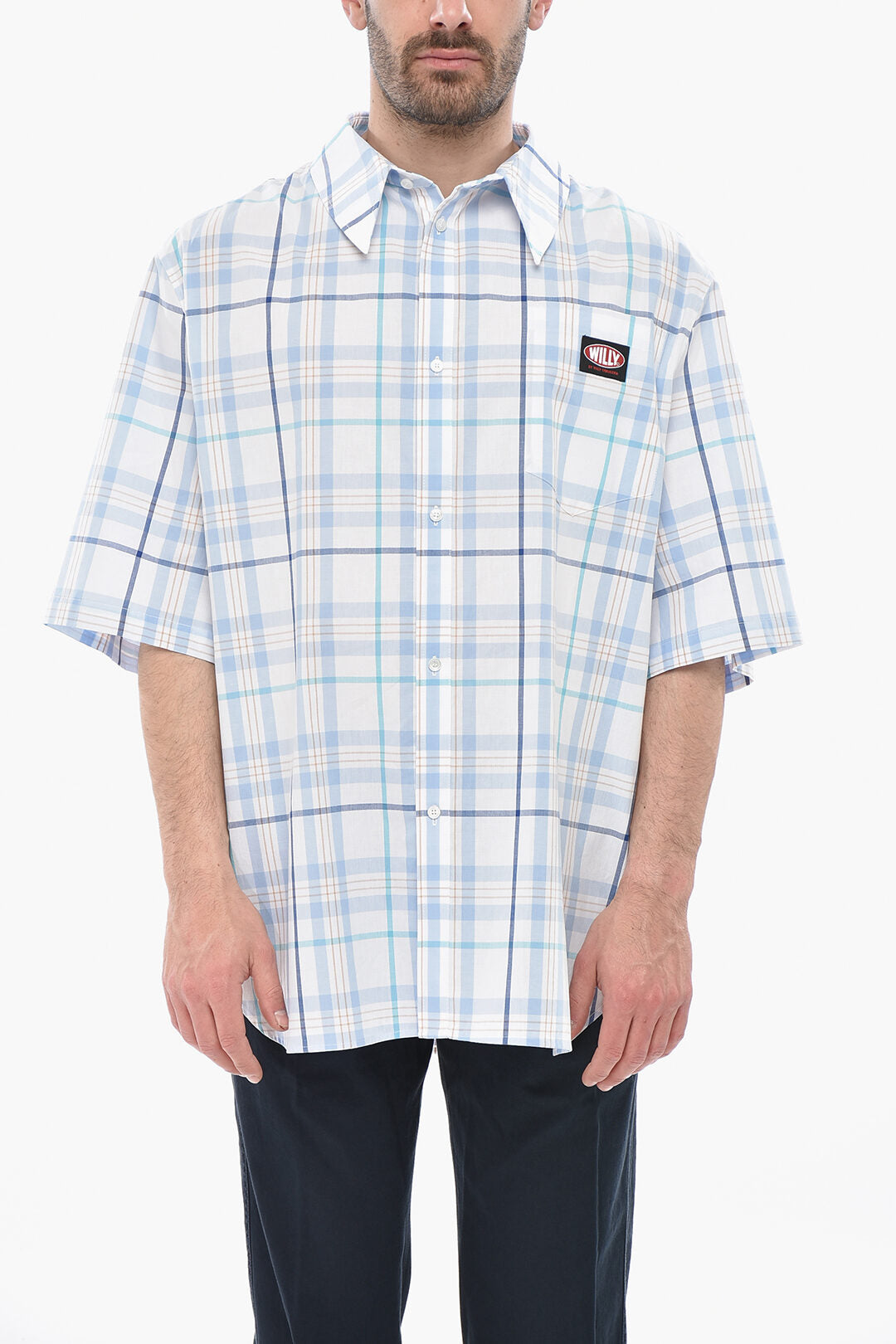 Willy Chavarria 2405~Palid Checked Shirt with Italian Collar