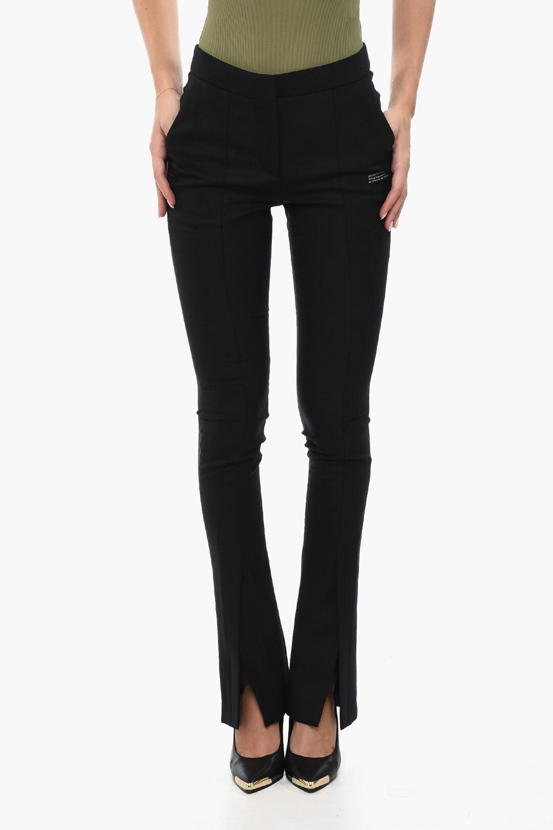 Off-White 0201~Flare-Fit Trousers CORPORATE With Slits At Hem