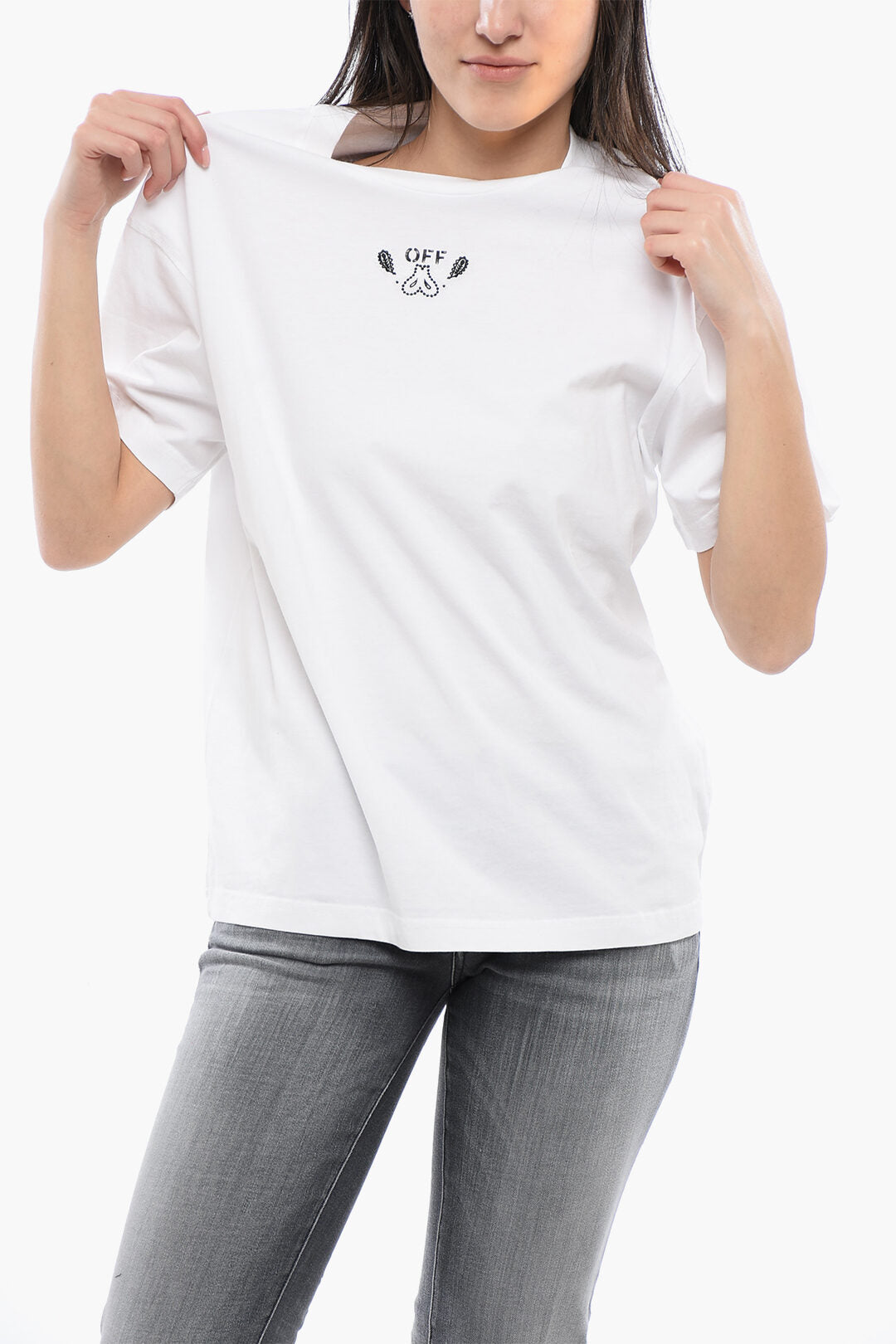 Off-White 2405~Crewneck T-Shirt BANDANA ARROW Embroidered