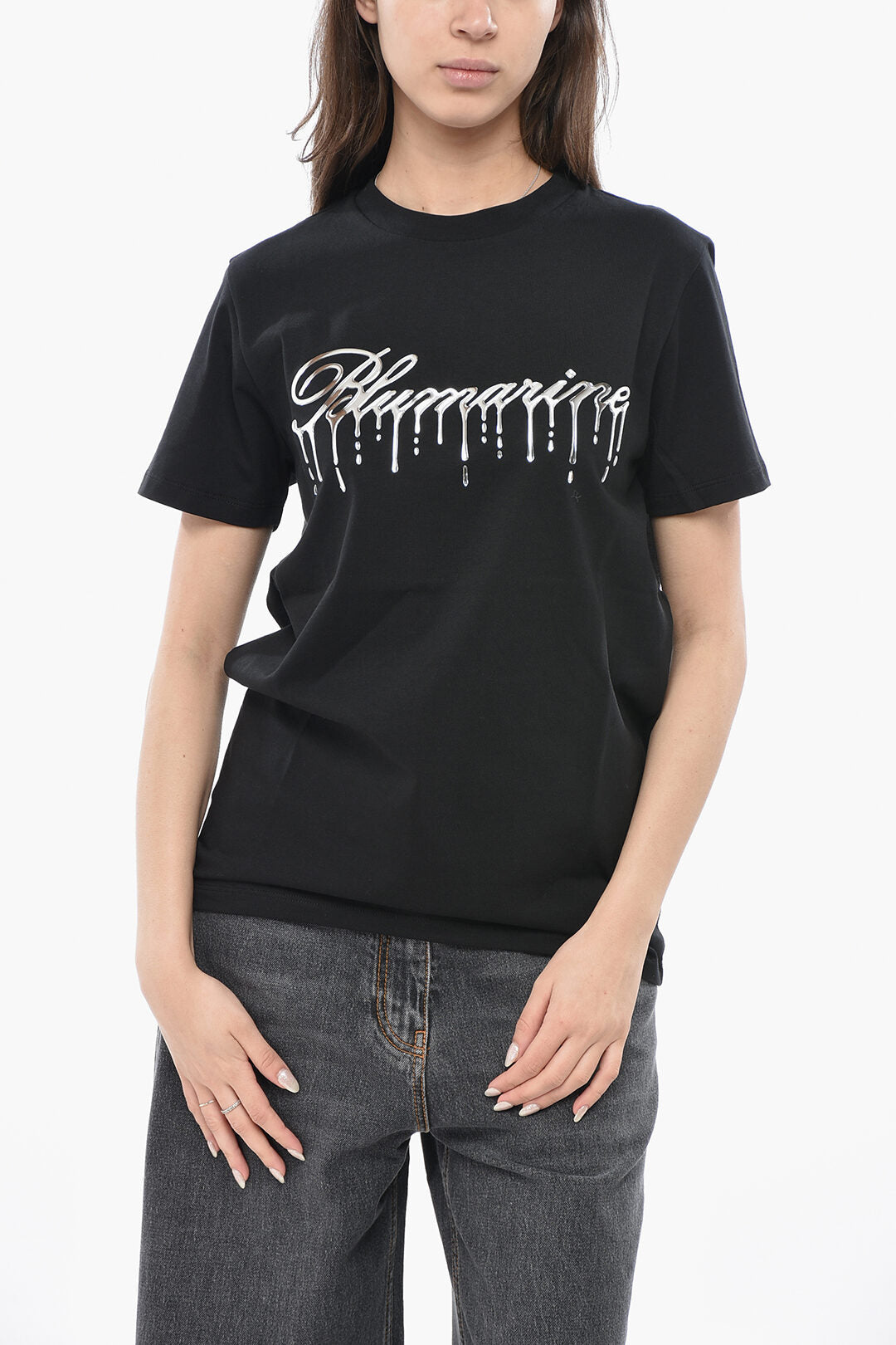 Blumarine 3500~Cotton Crewneck T-Shirt with Embossed Logo