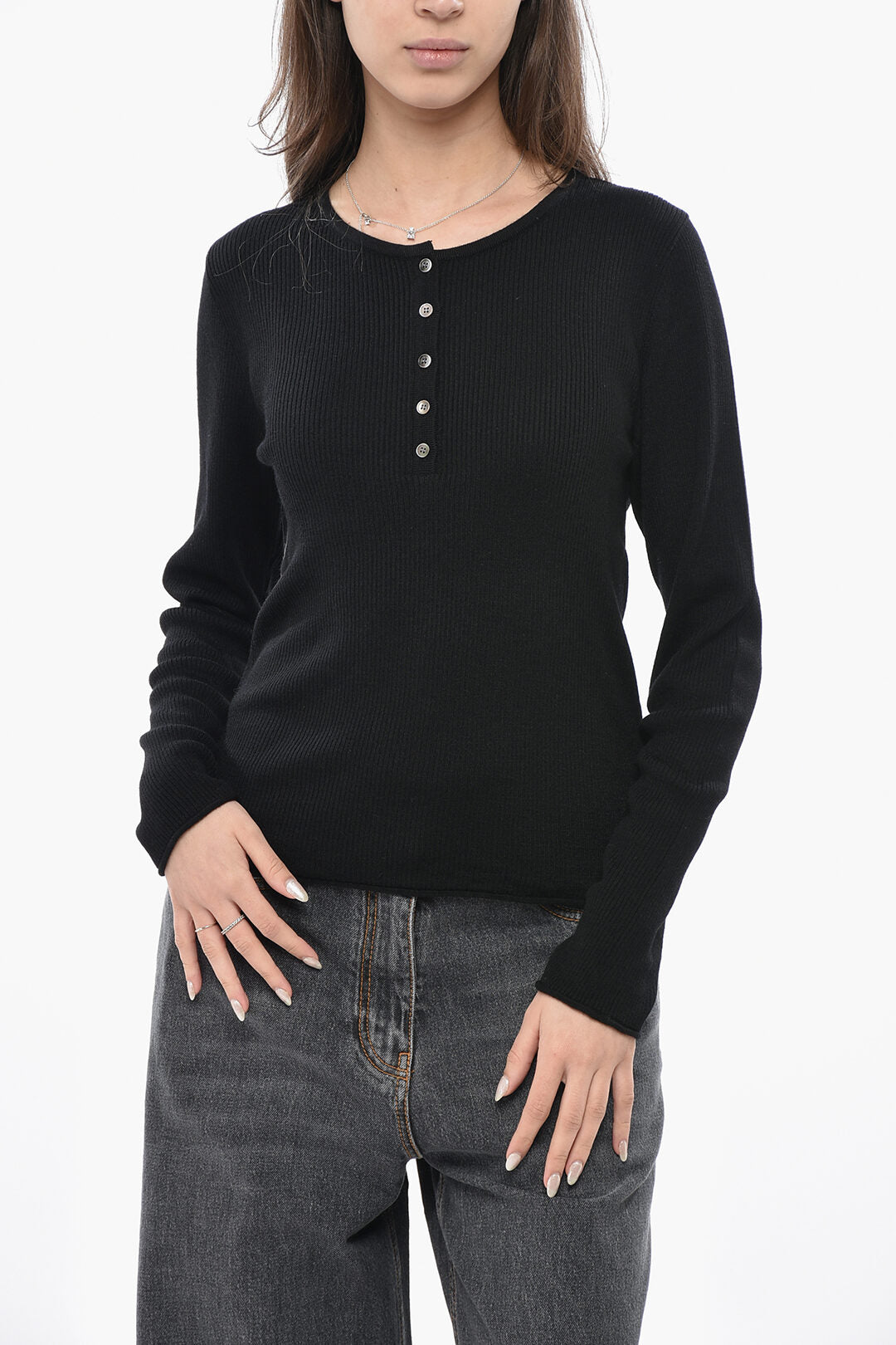 Dunst 3500~Ribbed Crewneck with Buttons