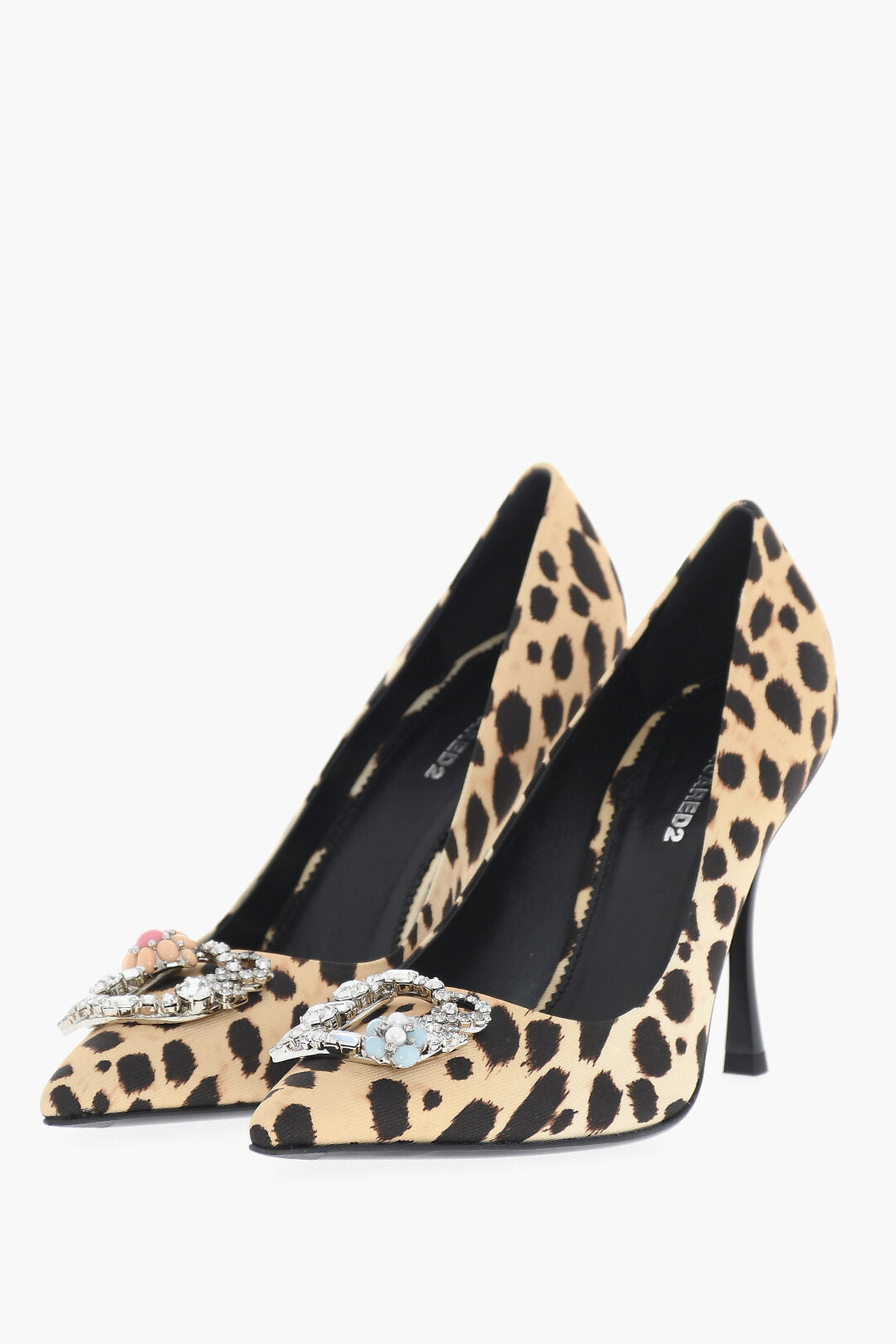 Dsquared2 3250~Animal-Print Pumps with Rhinestone-Embellished Monogram 10cm Heel