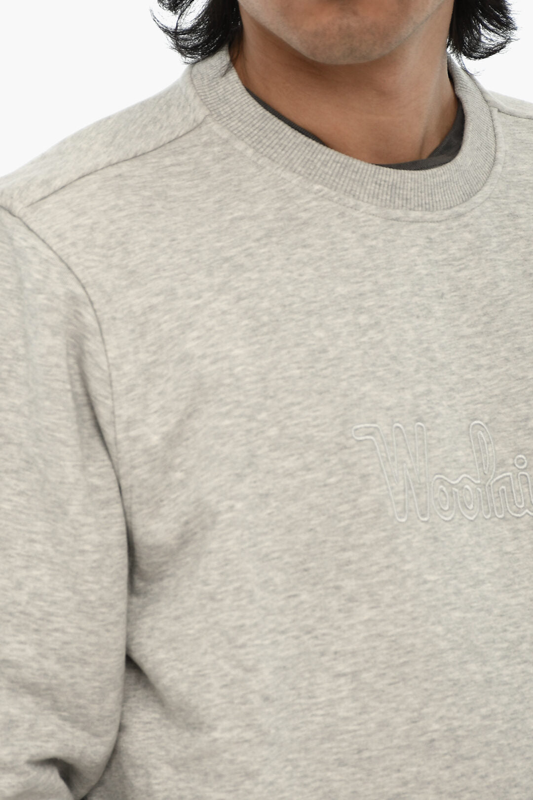 Woolrich 2470~Solid-Color Crewneck Sweatshirt with Embroidered Logo, view 2
