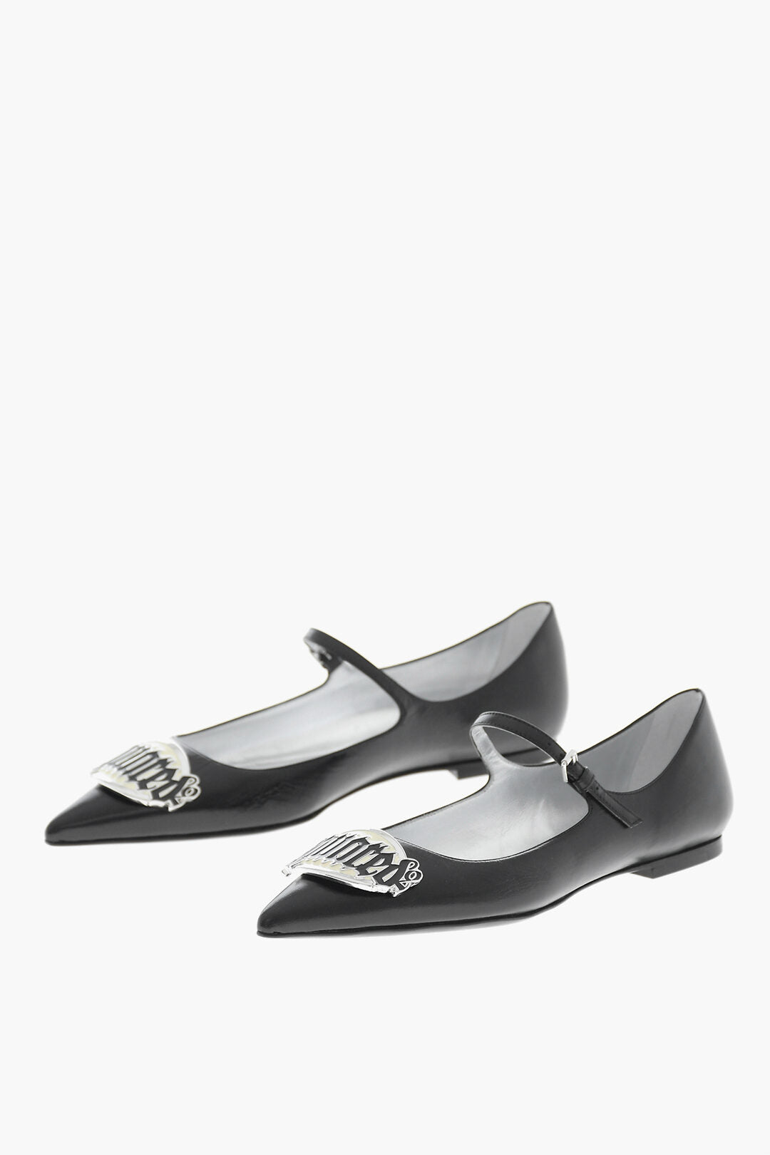 Dsquared2 3500~Pointed-Toe Leather Ballet Flats with Metal Detail