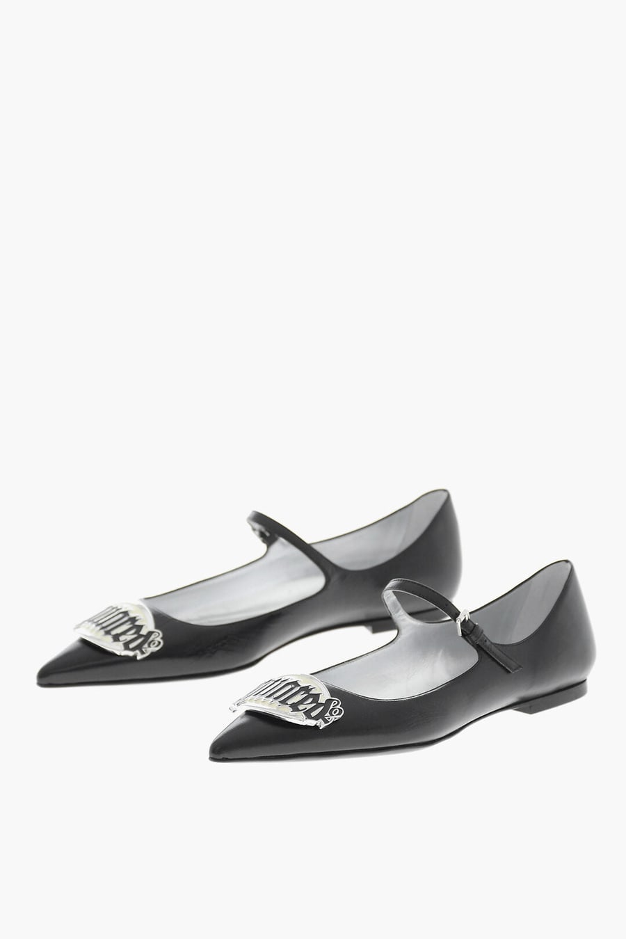 Dsquared2 3500~Pointed-Toe Leather Ballet Flats with Metal Detail