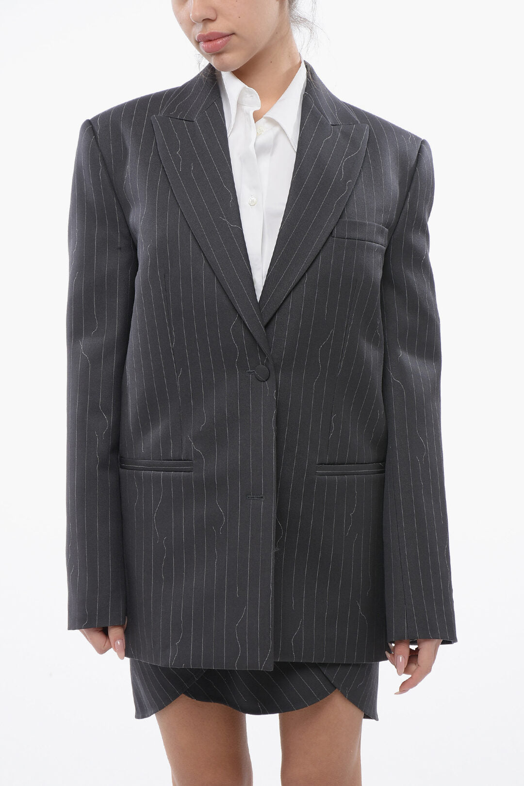 Off-White 2470~Virgin Wool-Blend Pinstriped Tomboy-Fit Blazer