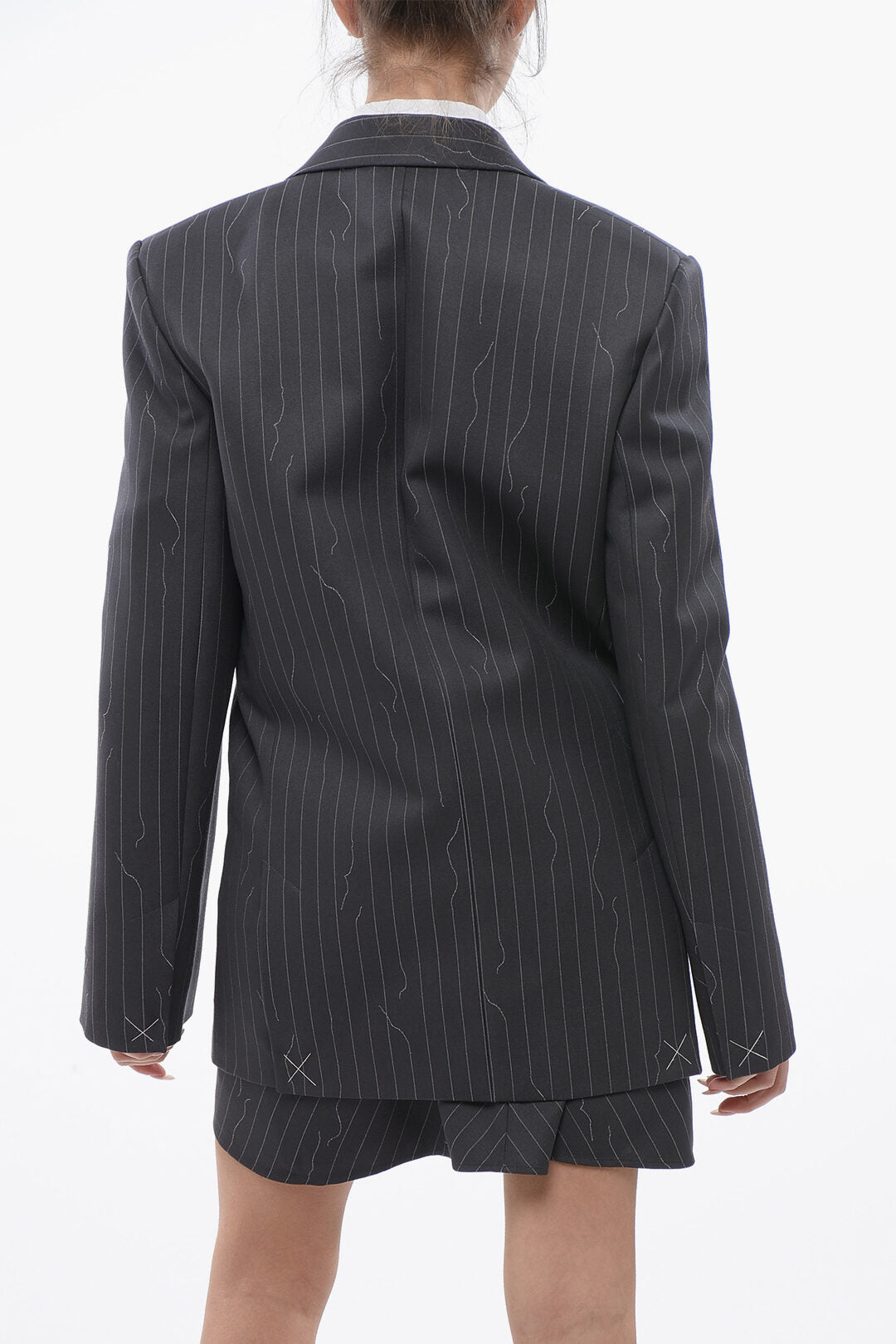 Off-White 2470~Virgin Wool-Blend Pinstriped Tomboy-Fit Blazer, view 2