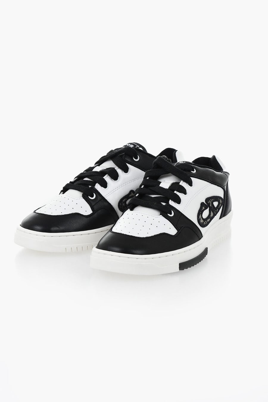 Dior Kids 0550~Low-Top Two-Tone Leather Sneakers with Embossed Monogram