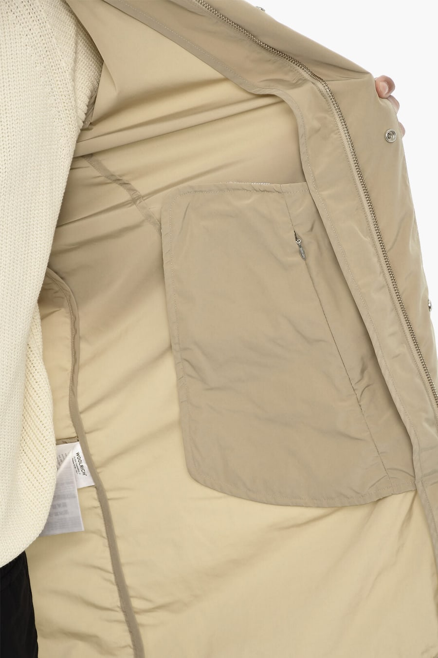 Woolrich 2500~Solid Technical Fabric Coat With Concealed Closure