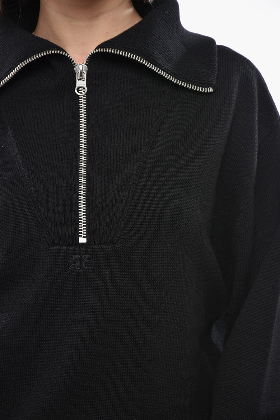 Courreges 3500~Wool Blend Pullover with Half Zip, view 2