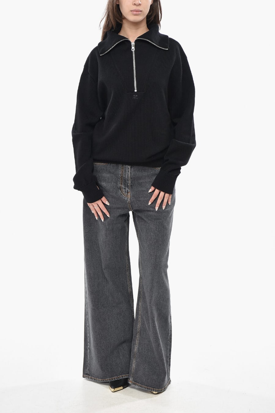 Courreges 3500~Wool Blend Pullover with Half Zip, view 3