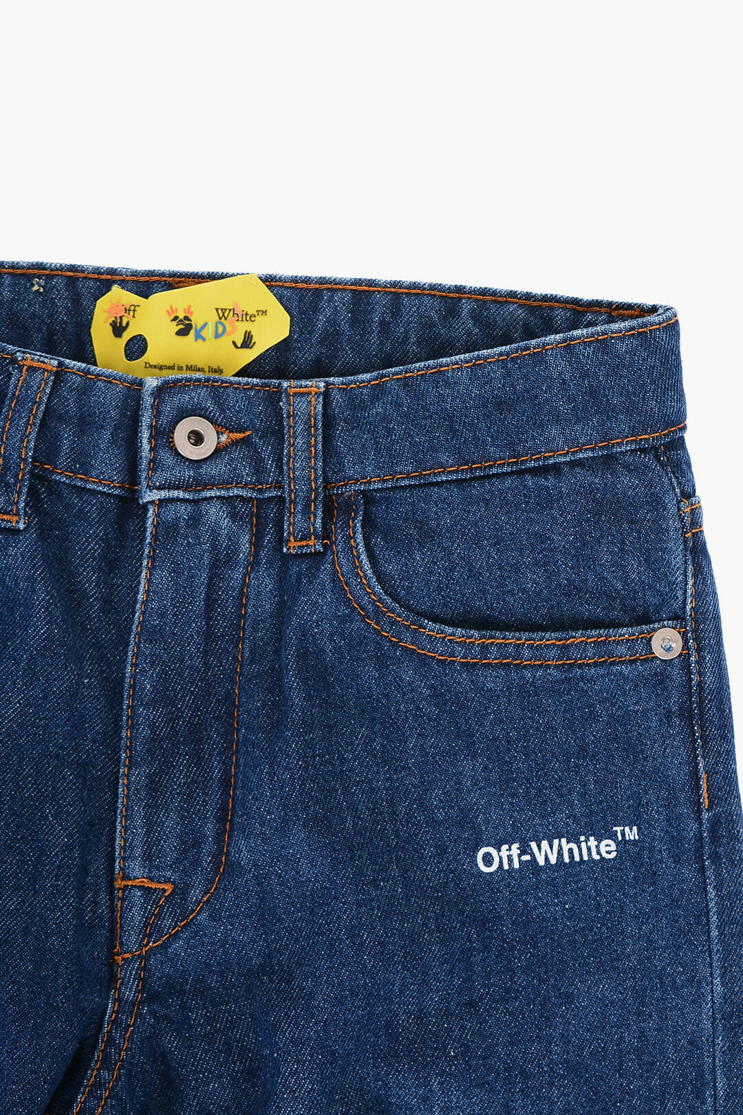 Off-White Kids 2405~Solid-Color Jeans with Contrast Details, view 2