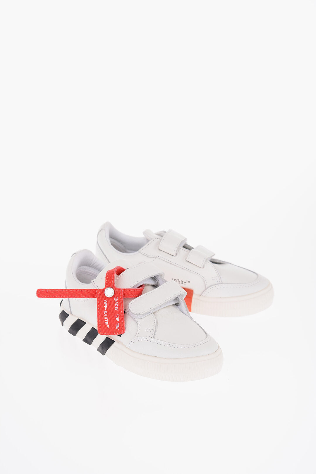Off-White Kids 0405~Leather Low-Top Sneakers VULCANIZED with Velcro Closure and Contrast Details