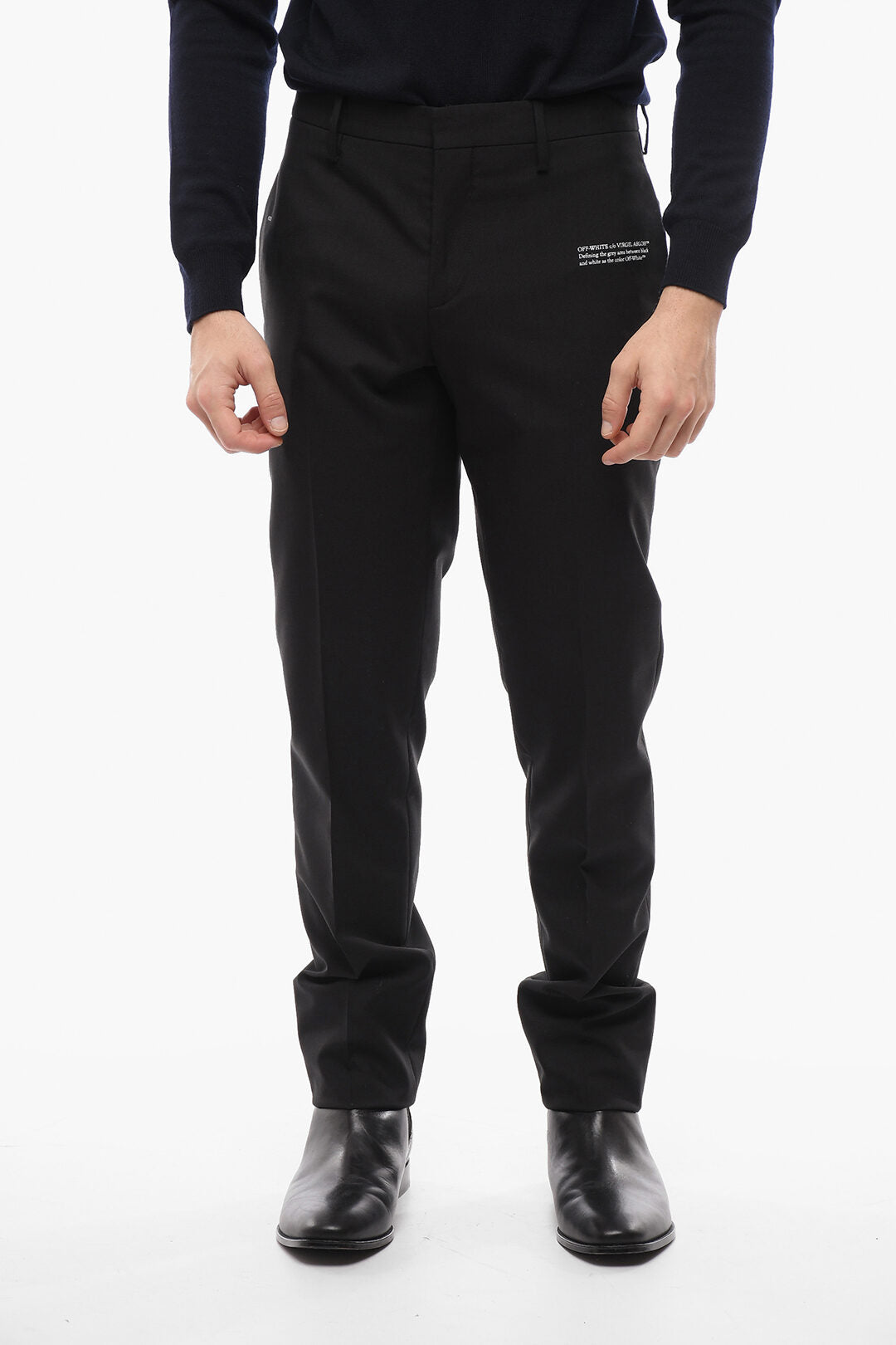Off-White 2550~Virgin-Wool Trousers with Four Pockets and Overlock Hem