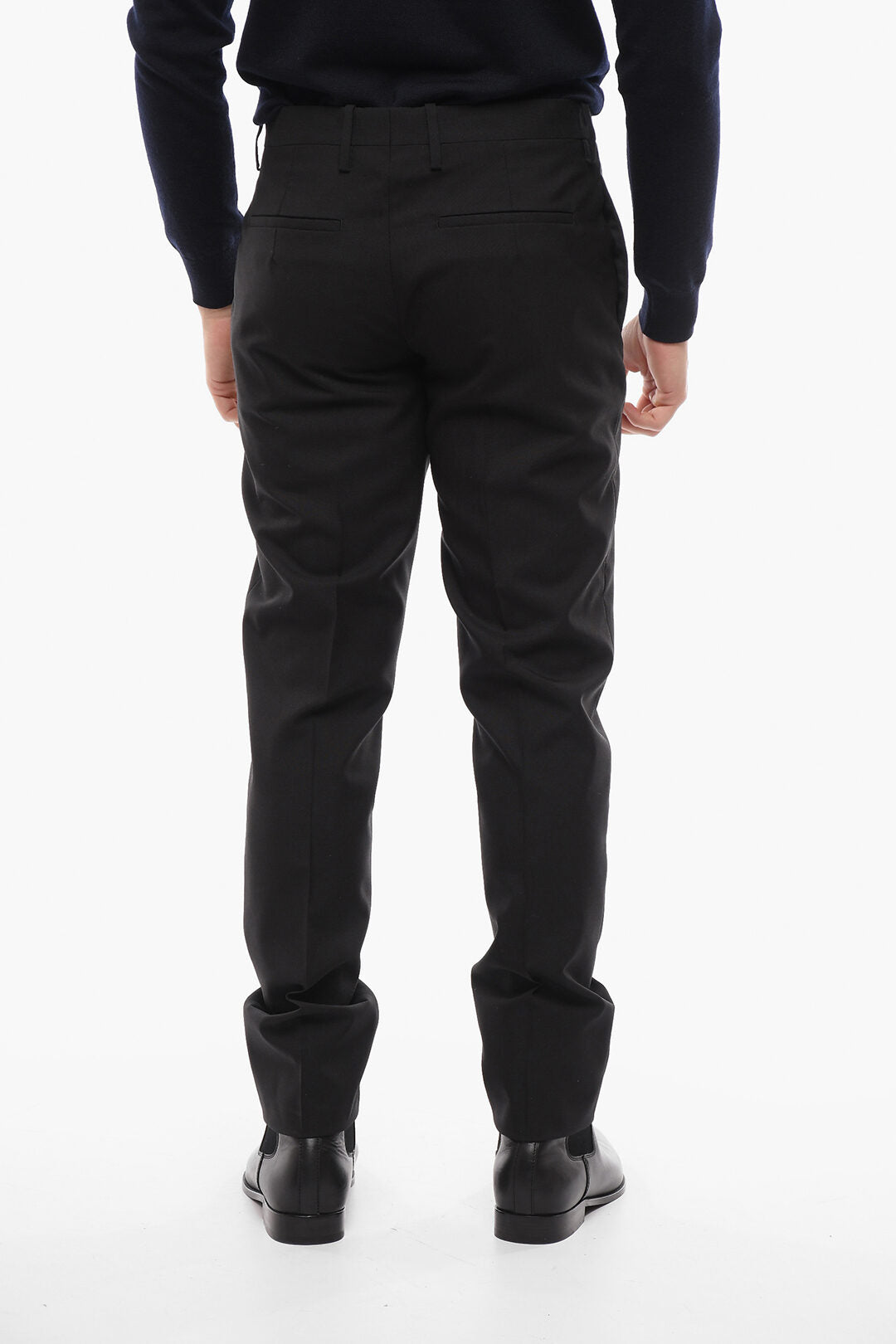 Off-White 2550~Virgin-Wool Trousers with Four Pockets and Overlock Hem, view 2
