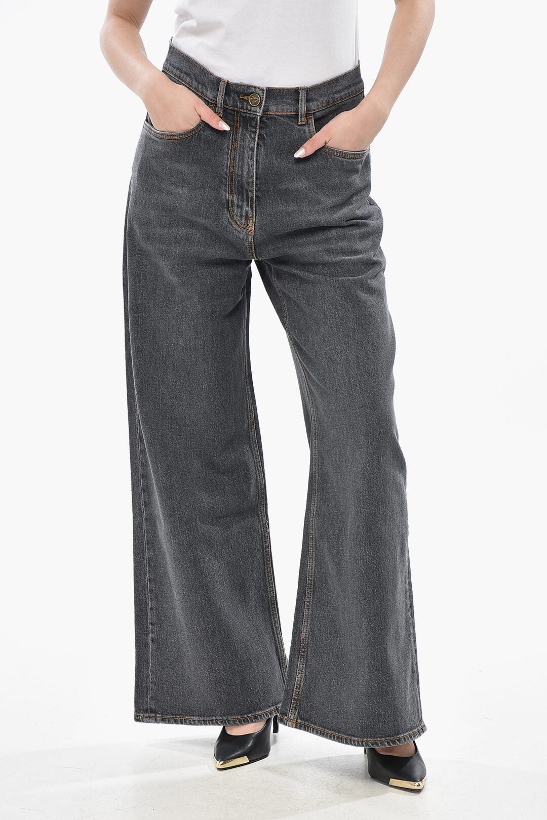 Etro 2470~Denim Straight Leg Jeans Stone Wash 32cm