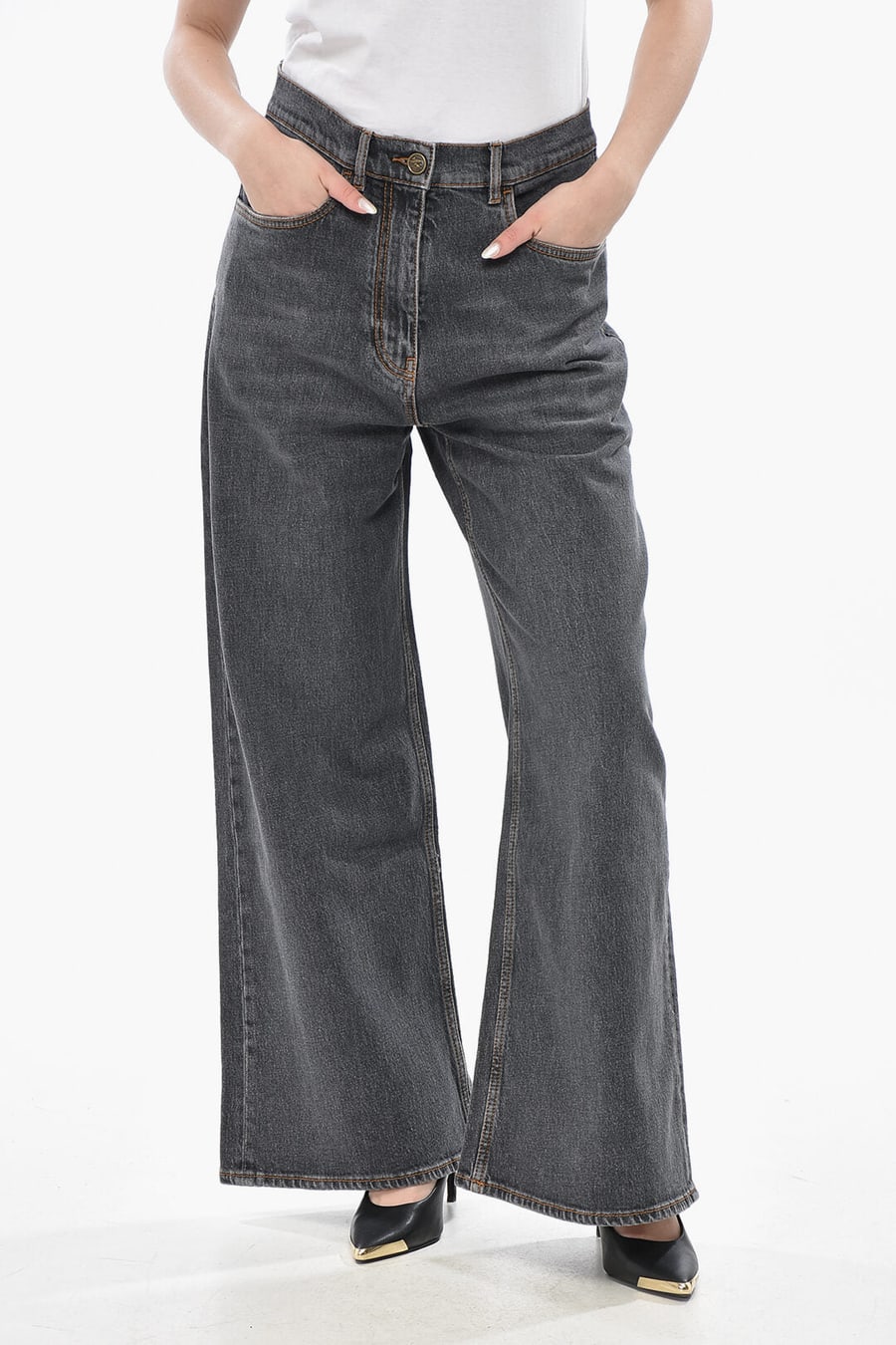 Etro 2470~Denim Straight Leg Jeans Stone Wash 32cm