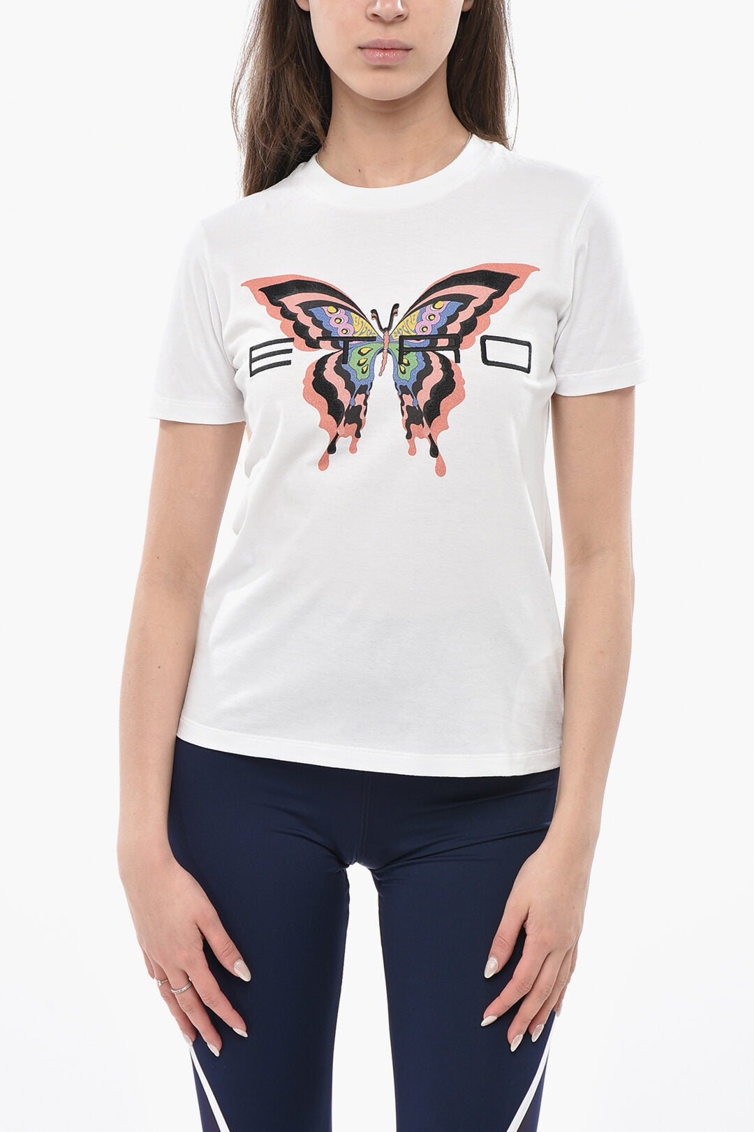 Etro 2405~Crewneck T-Shirt BUTTERFLY With Print And Embroidery