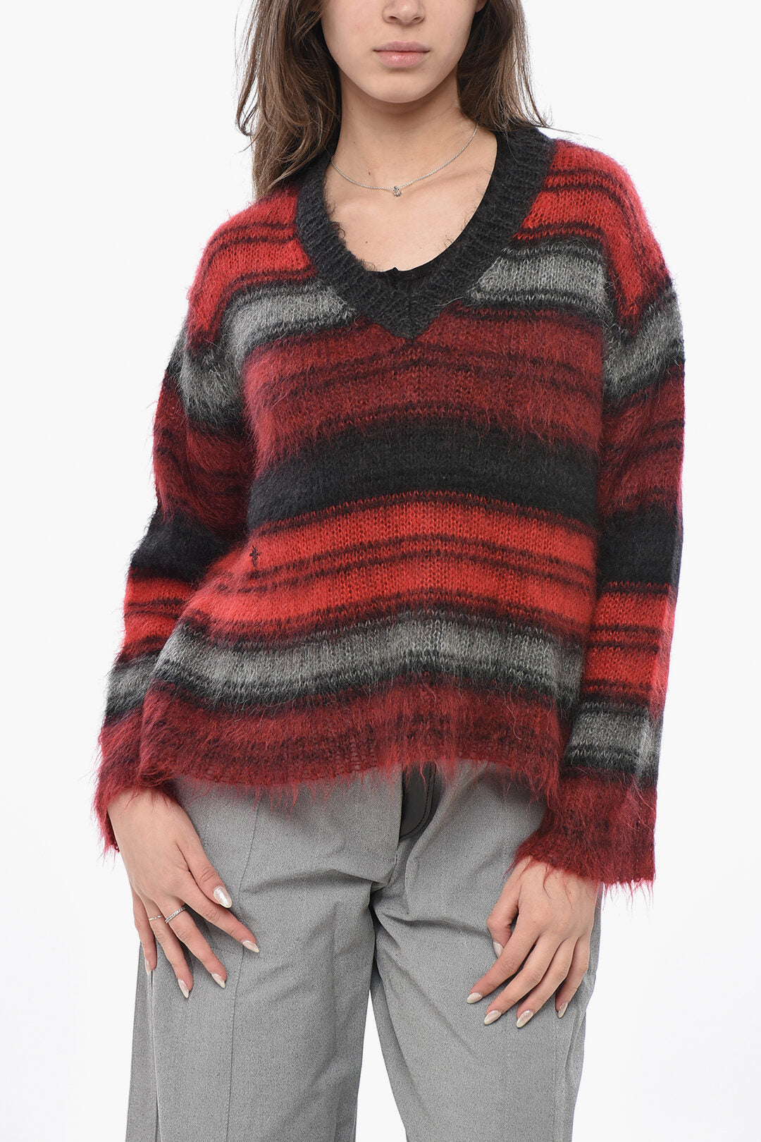 Dior 2550~Unbalanced Striped Mohair-Blend Sweater