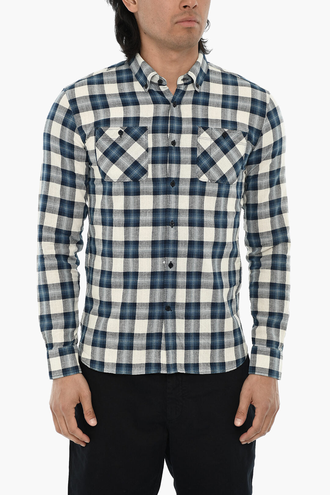 Woolrich 2405~Checked Shirt with Button-Down Collar