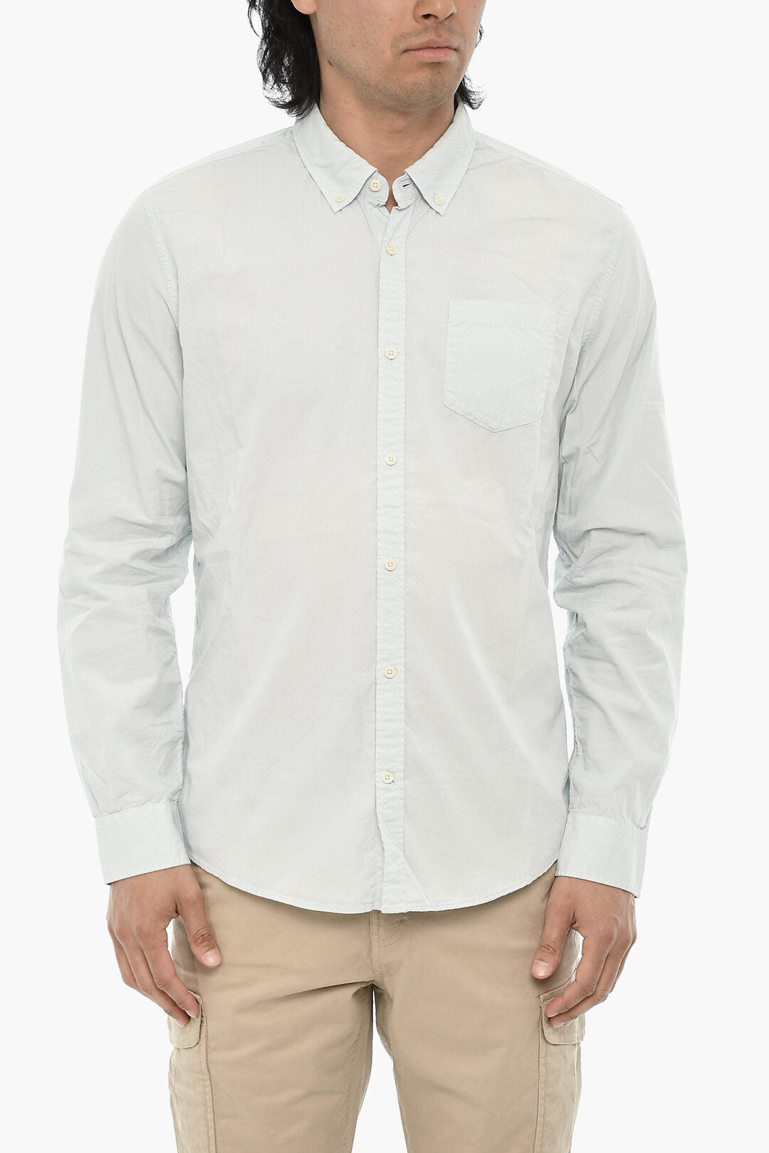 Woolrich 2750~Cotton Poplin Shirt with Micro Motifs and Button-Down Collar