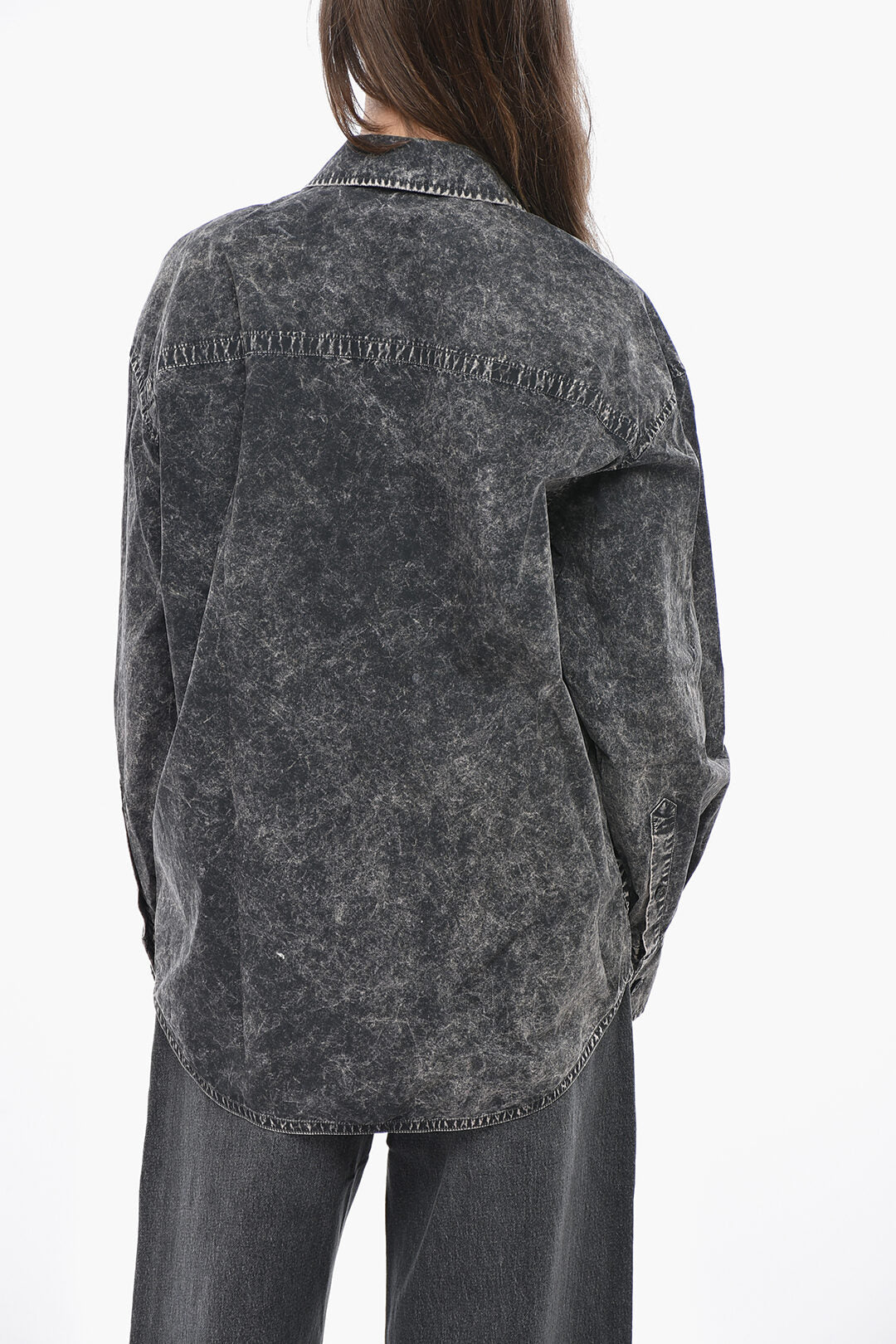 Alexander Wang 2470~Acid-Wash Cotton Shirt with Chest Pocket