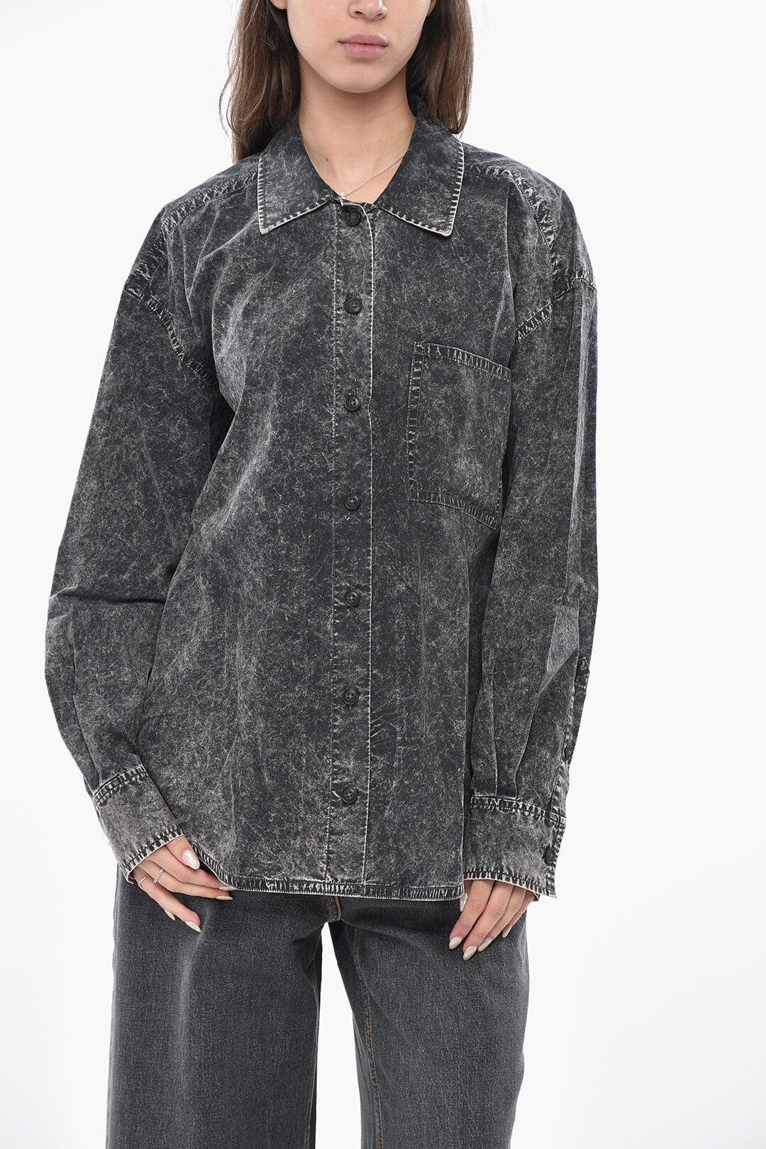 Alexander Wang 2470~Acid-Wash Cotton Shirt with Chest Pocket