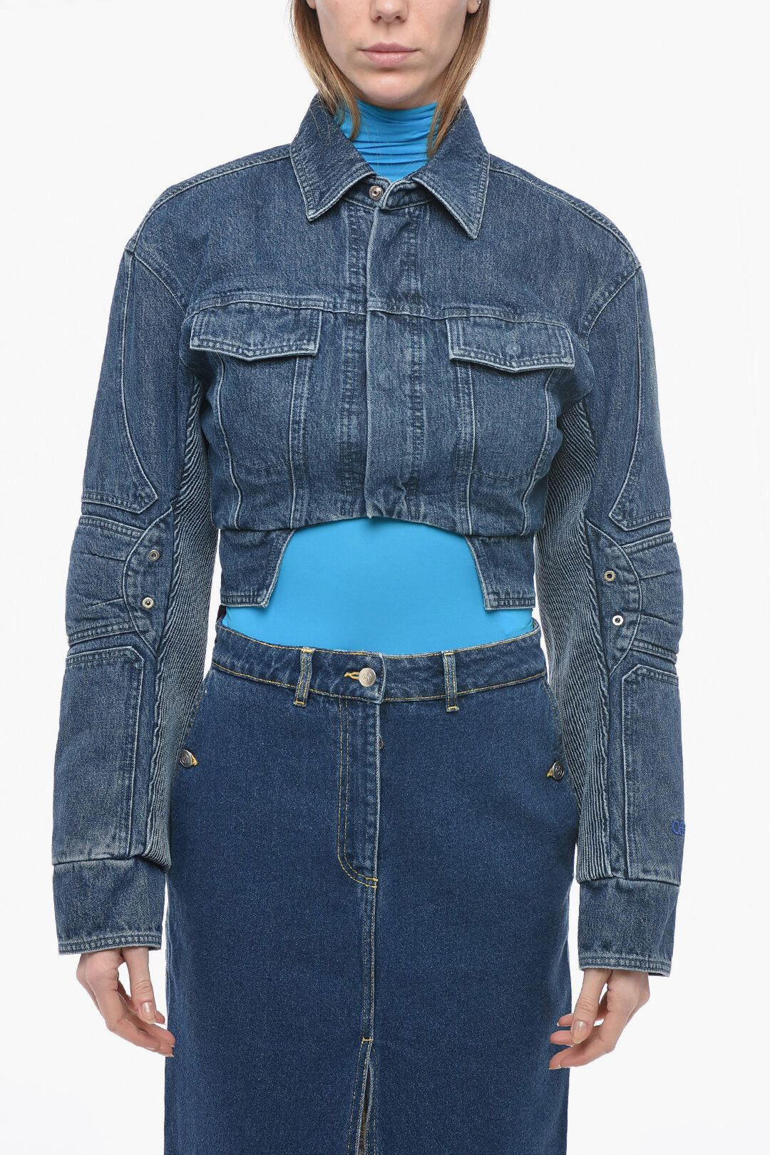 Off-White 2405~Denim Jacket MOTORCYCLE Crop Biker Fit