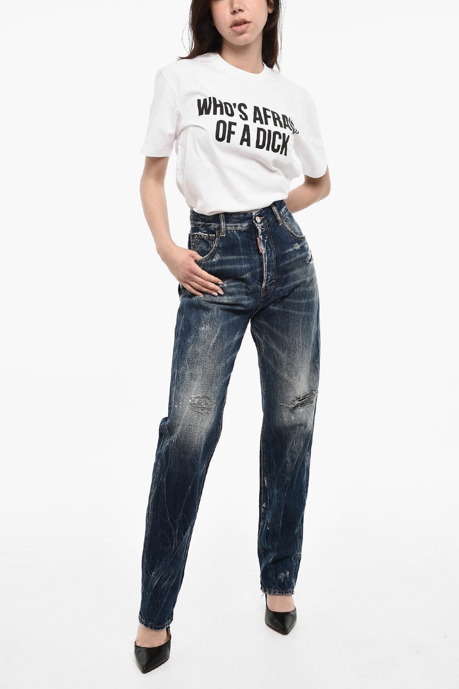 Dsquared2 2405~High-Waisted Distressed Jeans, view 4