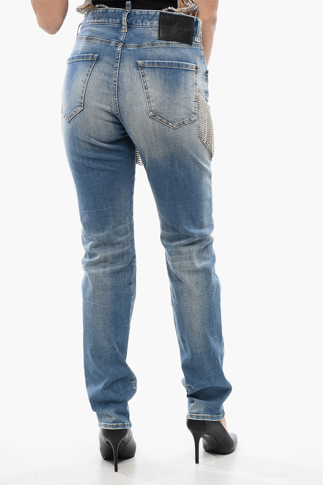 Dsquared2 2750~Jeans 642 Delavé Denim with 16cm Crystal Fringes, view 2
