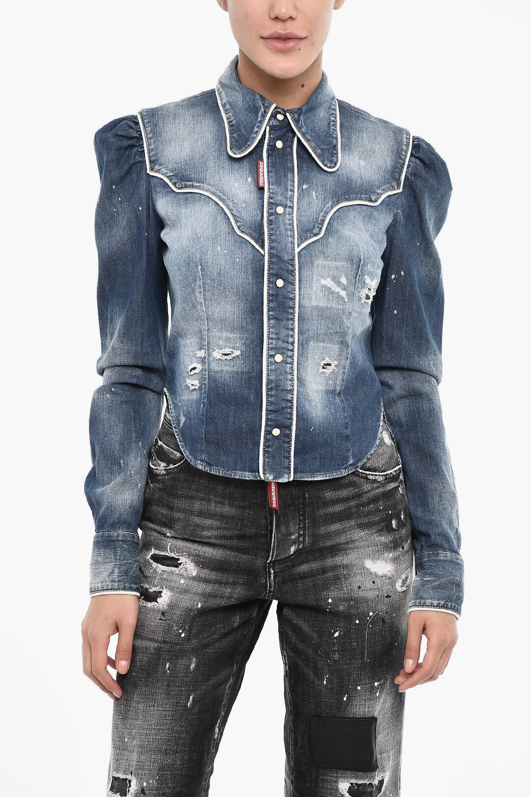 Dsquared2 2405~Vintage-Effect Denim Shirt With Snap Buttons