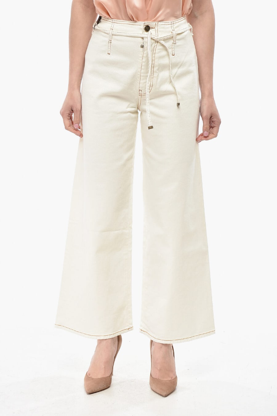 Etro 2405~Wide-Leg Trousers with Topstitching and Drawstring