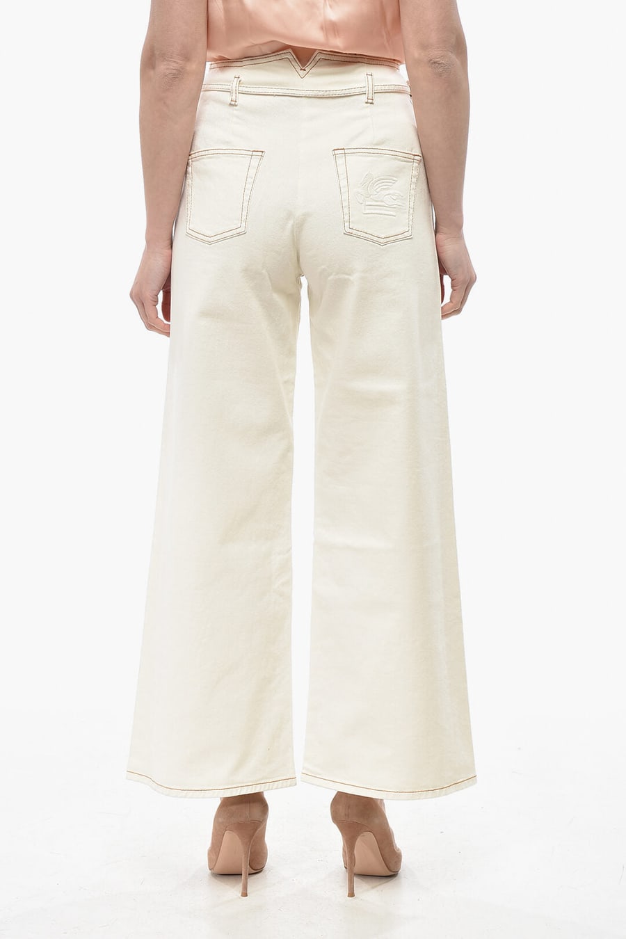Etro 2405~Wide-Leg Trousers with Topstitching and Drawstring, view 2